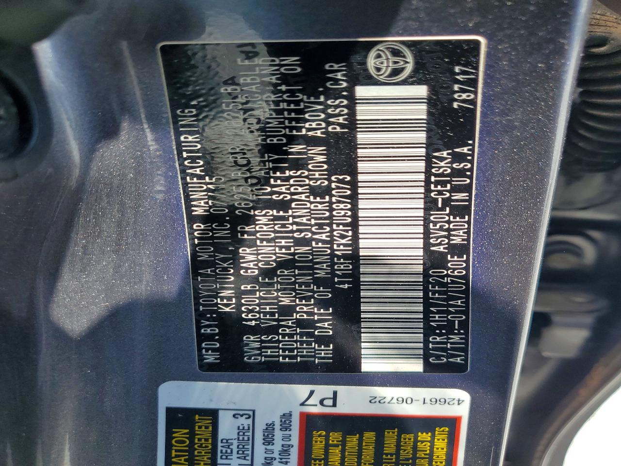 2015 Toyota Camry Se Gray vin: 4T1BF1FK2FU987073