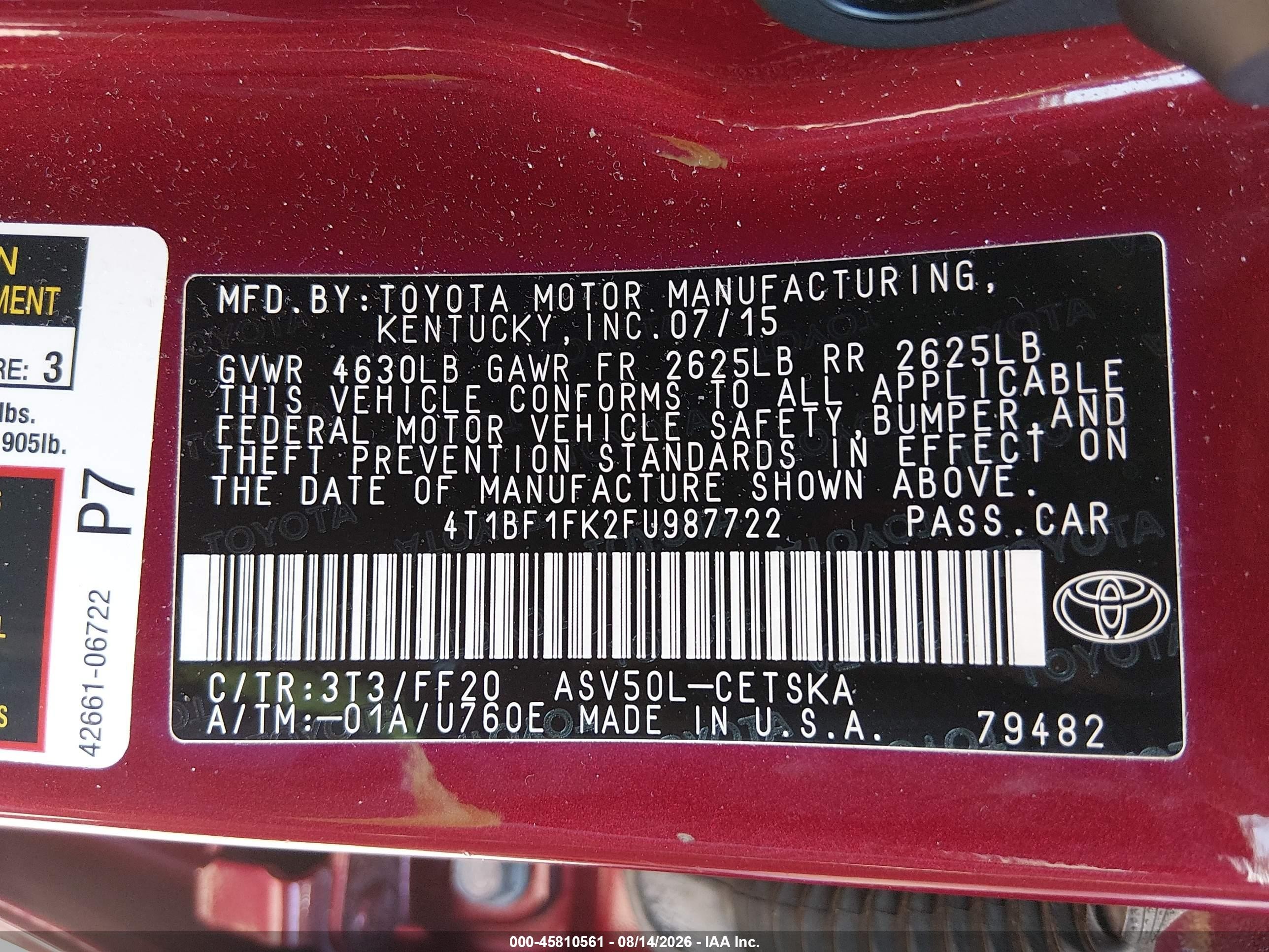 2015 Toyota Camry Se Red vin: 4T1BF1FK2FU987722