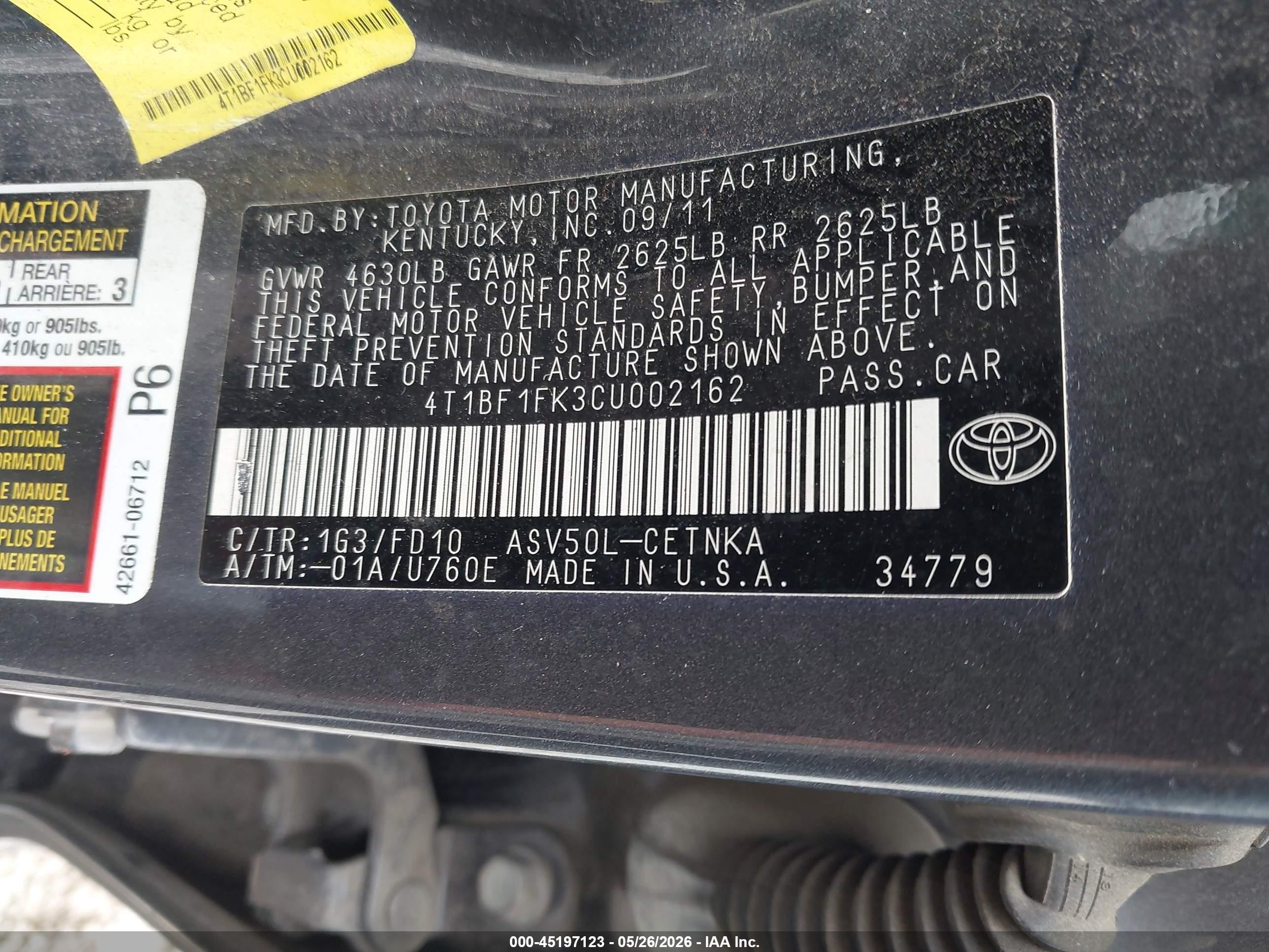 2012 Toyota Camry Le Green vin: 4T1BF1FK3CU002162