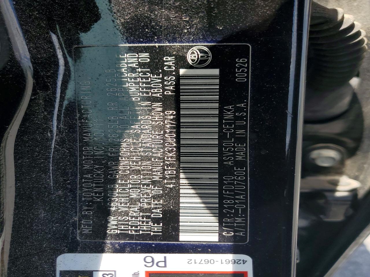 2012 Toyota Camry Le Черный vin: 4T1BF1FK3CU011749