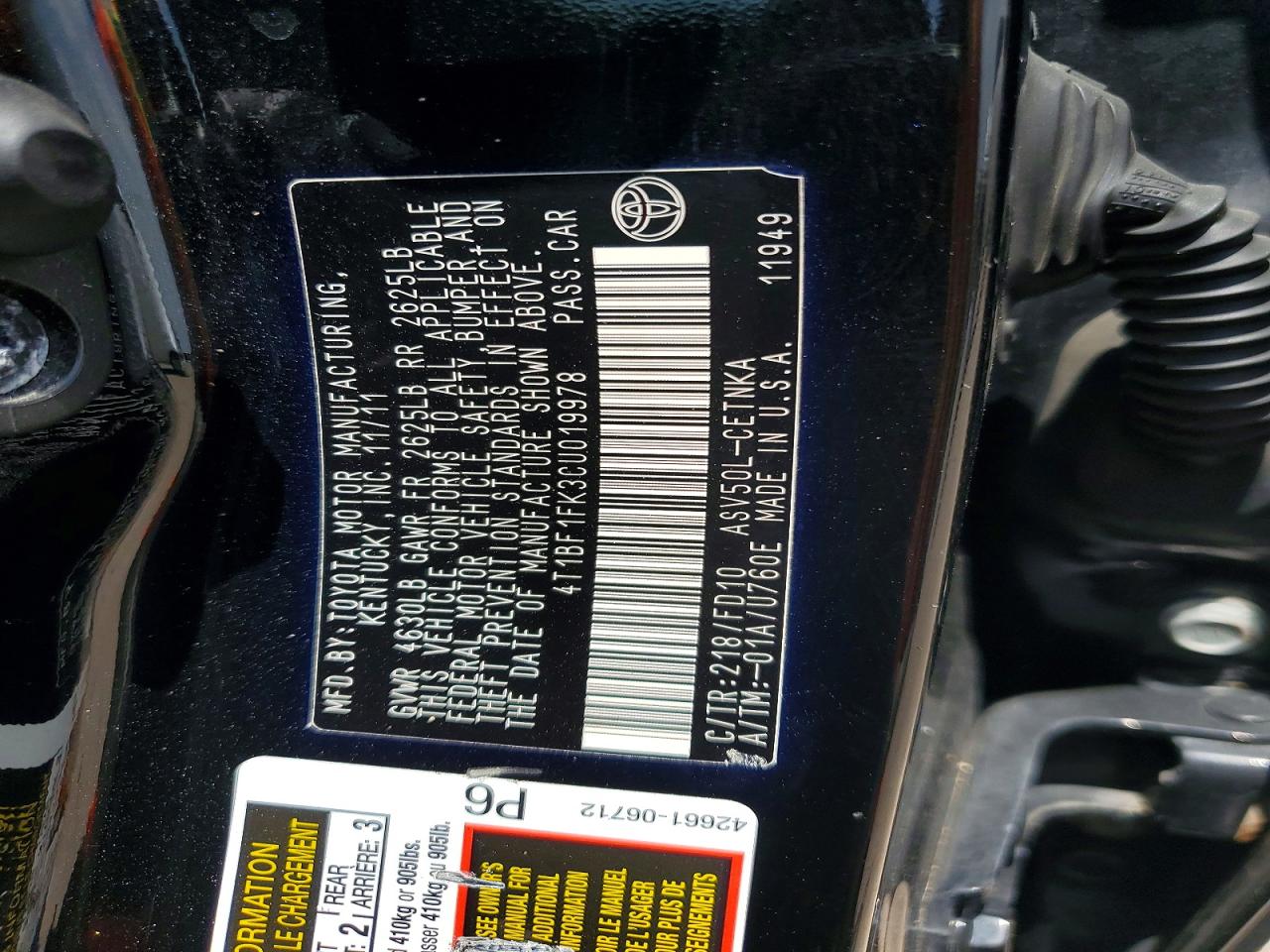 2012 Toyota Camry Le Черный vin: 4T1BF1FK3CU019978