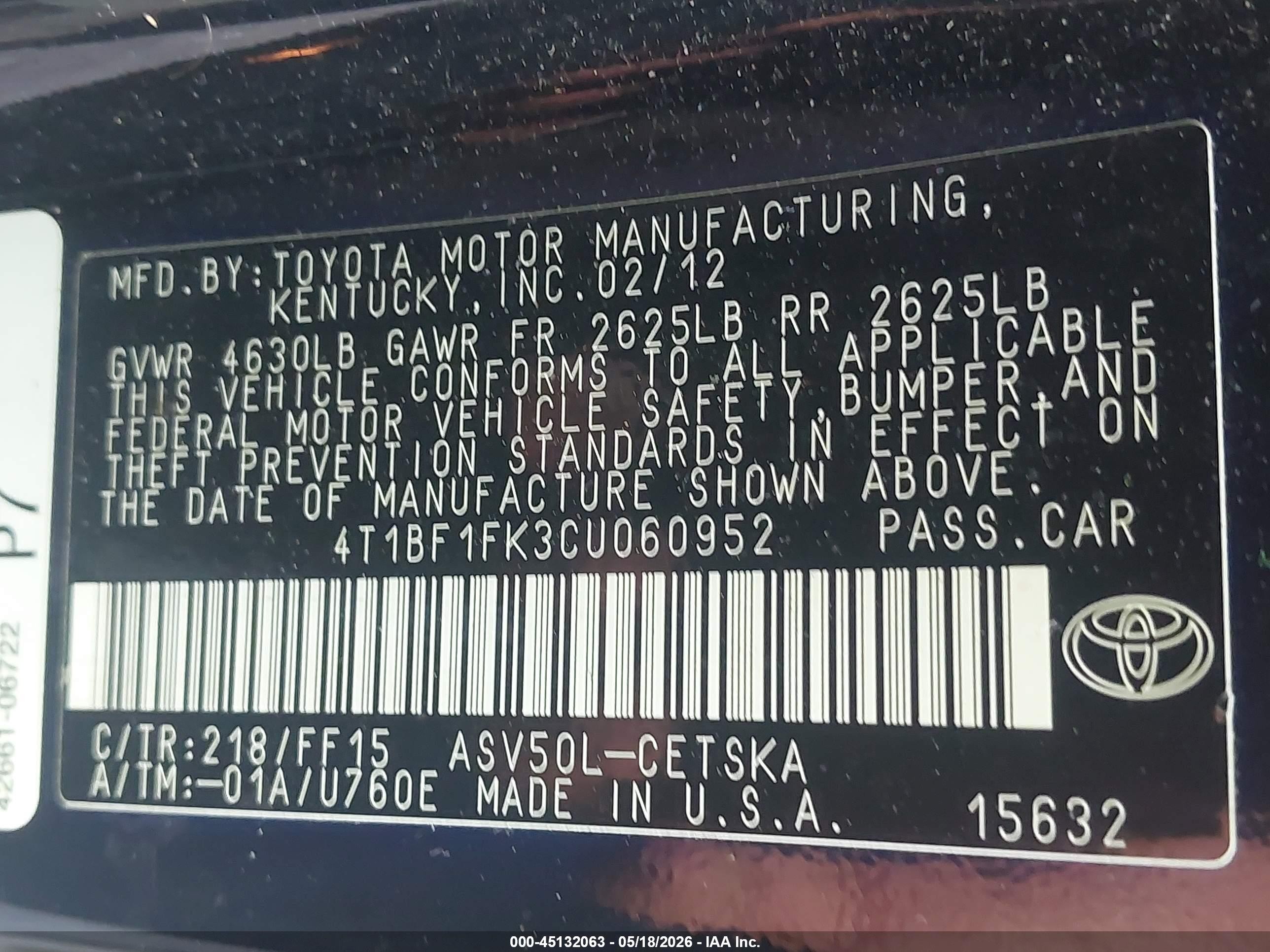 2012 Toyota Camry Se Black vin: 4T1BF1FK3CU060952