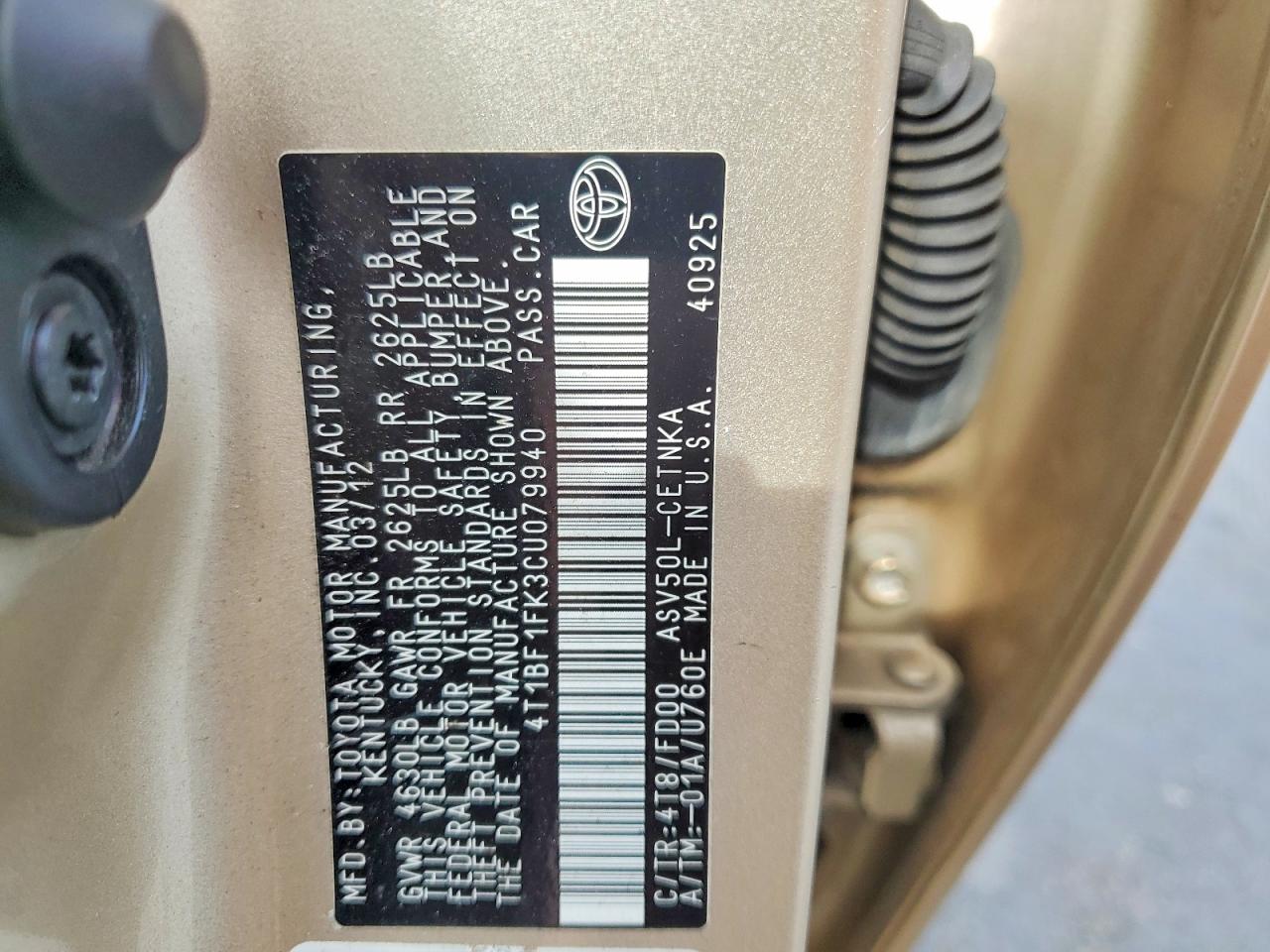 2012 Toyota Camry Le Gold vin: 4T1BF1FK3CU079940