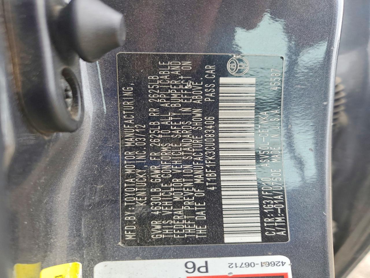 2012 Toyota Camry Le Серый vin: 4T1BF1FK3CU083406