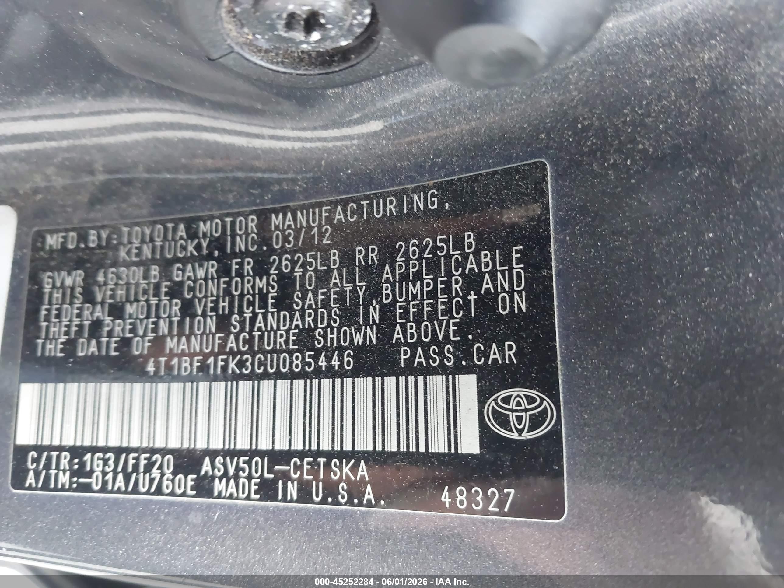 2012 Toyota Camry Se Серый vin: 4T1BF1FK3CU085446