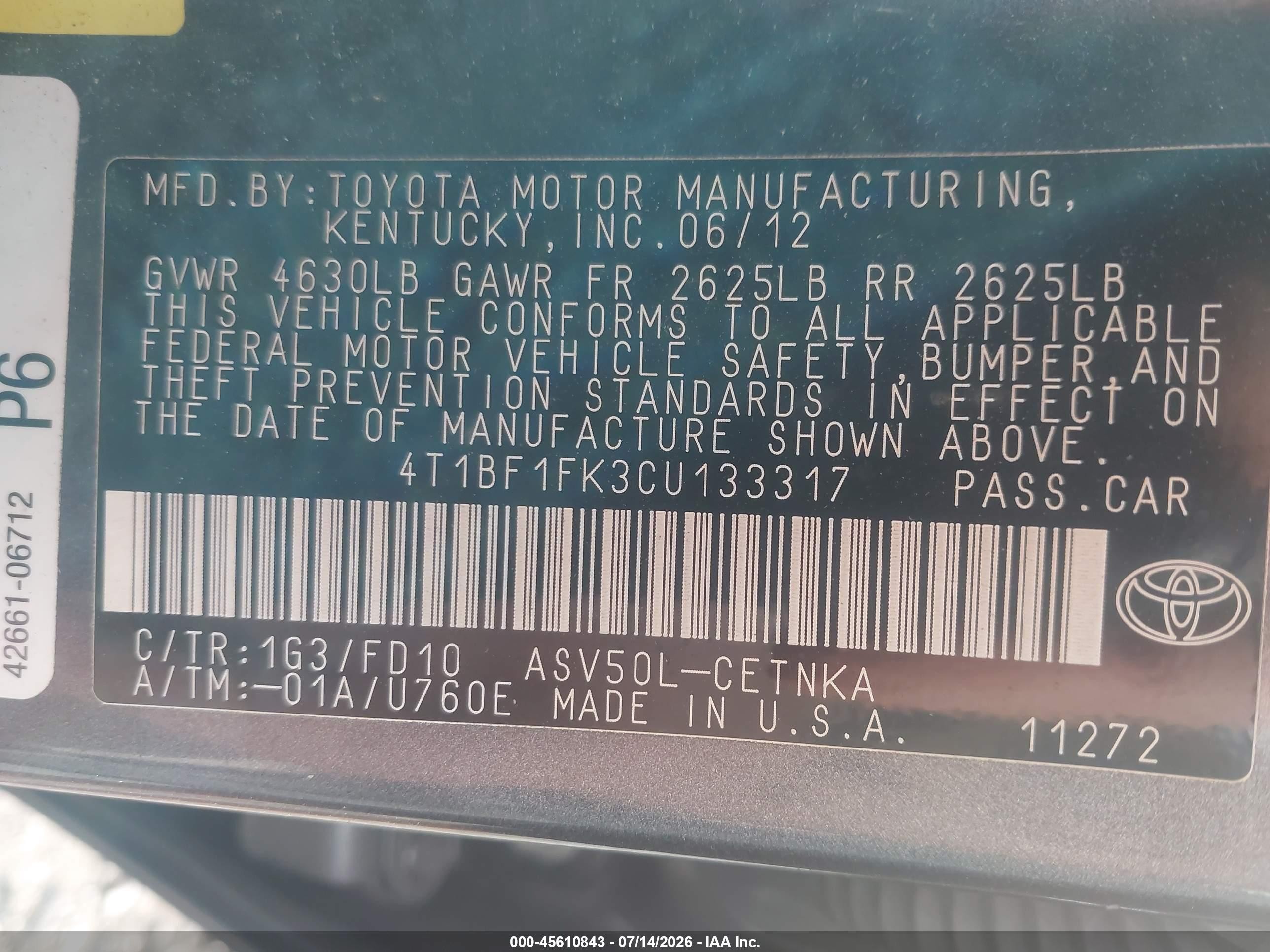 2012 Toyota Camry Le Серый vin: 4T1BF1FK3CU133317