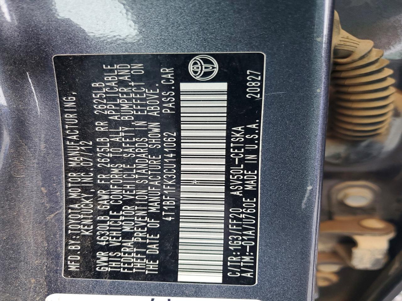2012 Toyota Camry Se Charcoal vin: 4T1BF1FK3CU141062