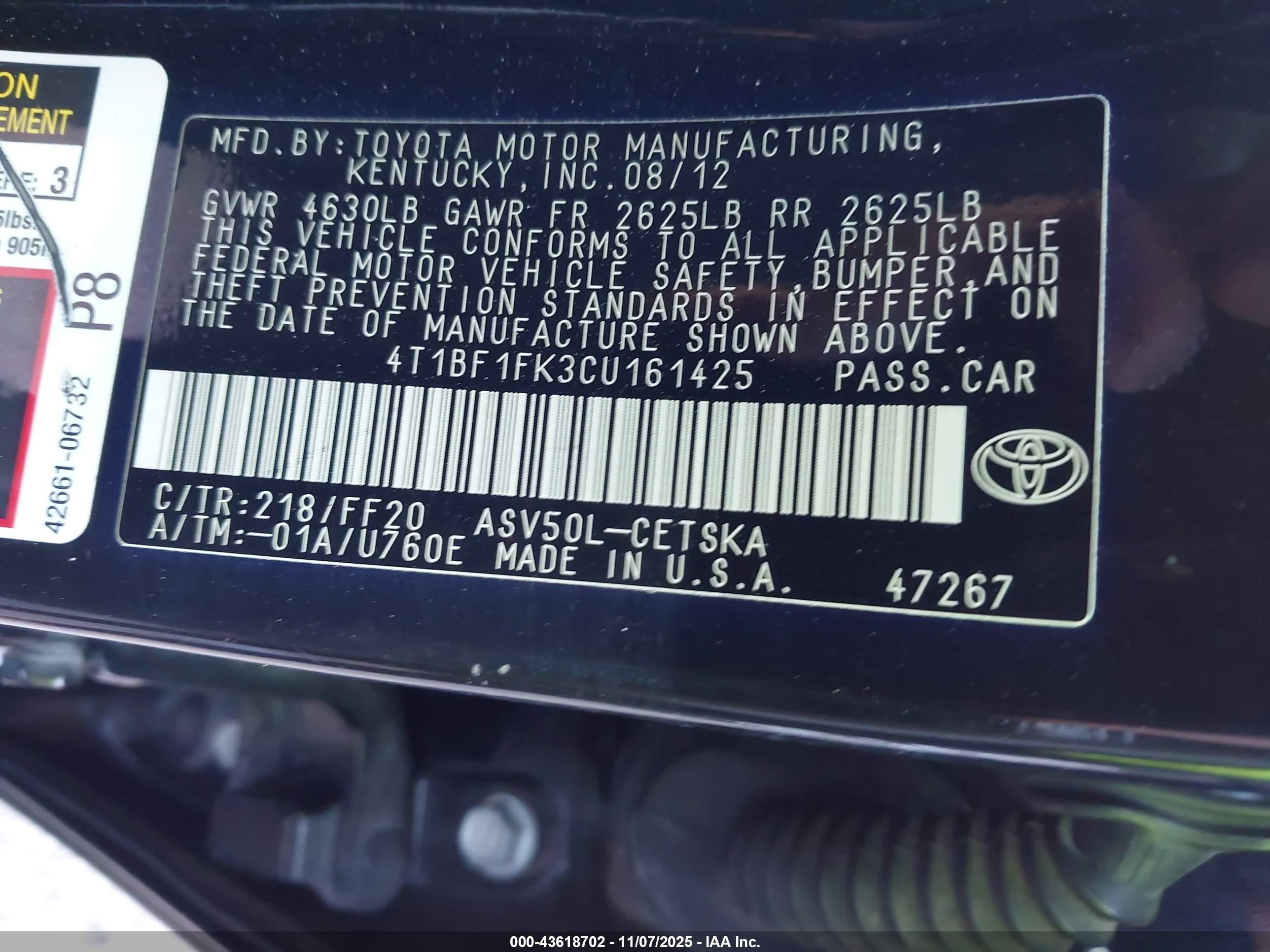2012 Toyota Camry Se Limited Edition Black vin: 4T1BF1FK3CU161425