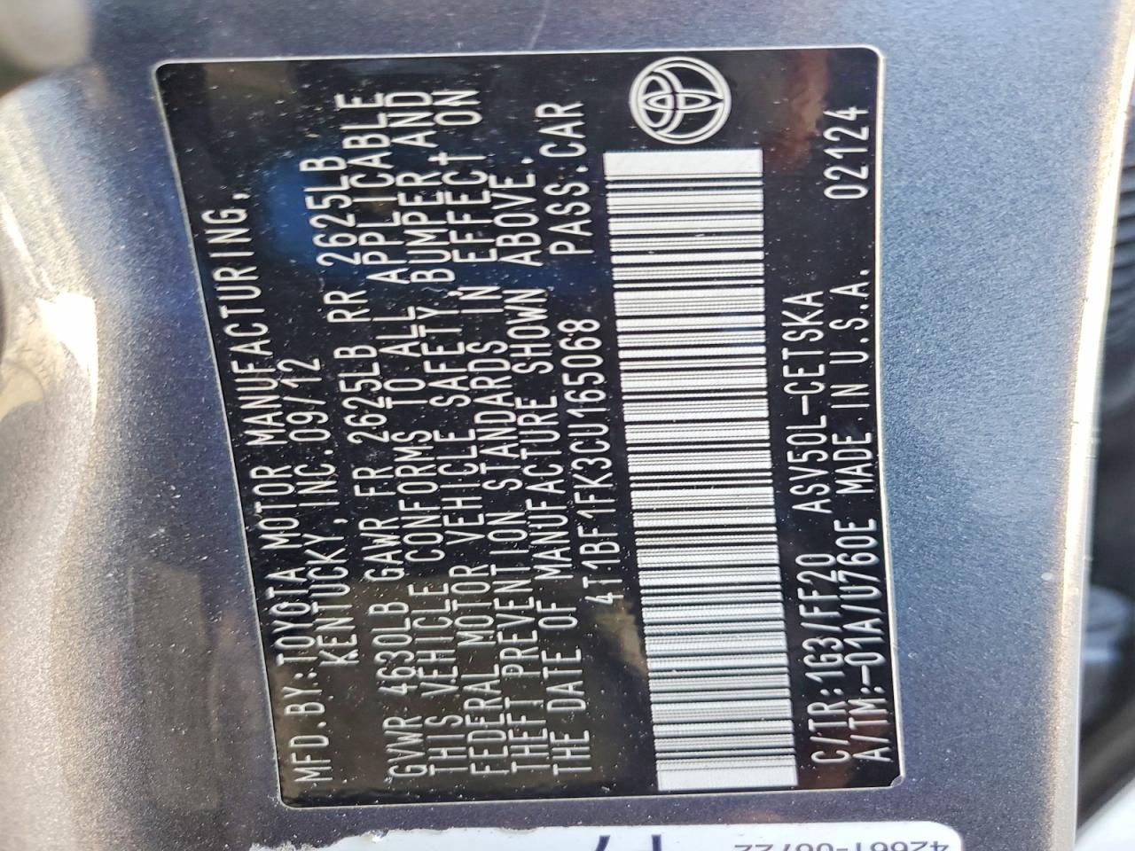 2012 Toyota Camry Se Gray vin: 4T1BF1FK3CU165068