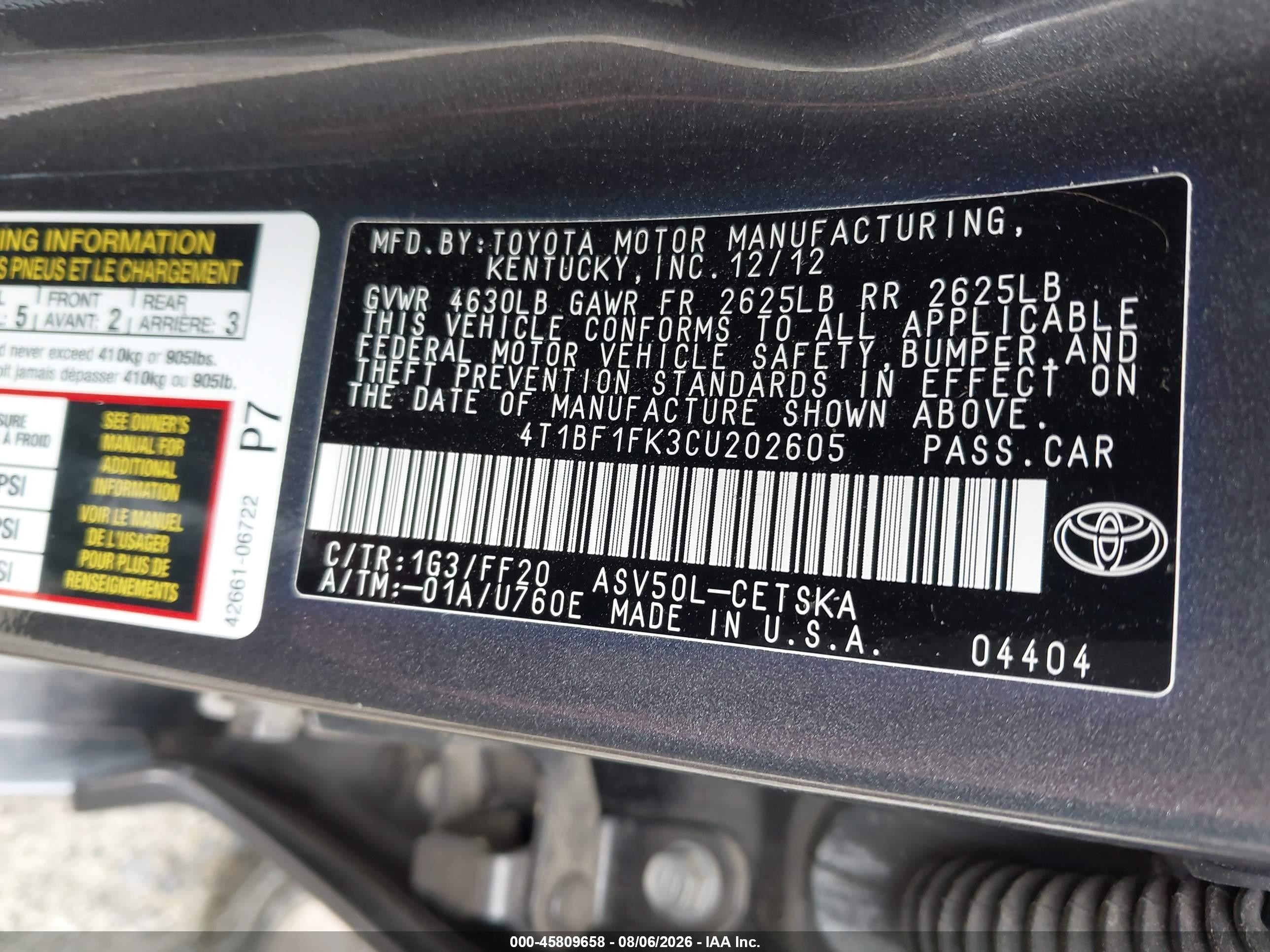 2012 Toyota Camry Se Серый vin: 4T1BF1FK3CU202605