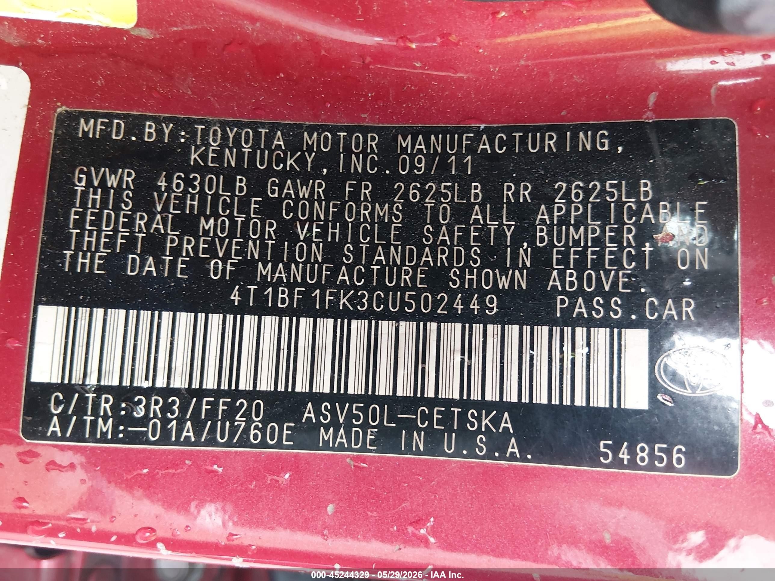2012 Toyota Camry Se Red vin: 4T1BF1FK3CU502449