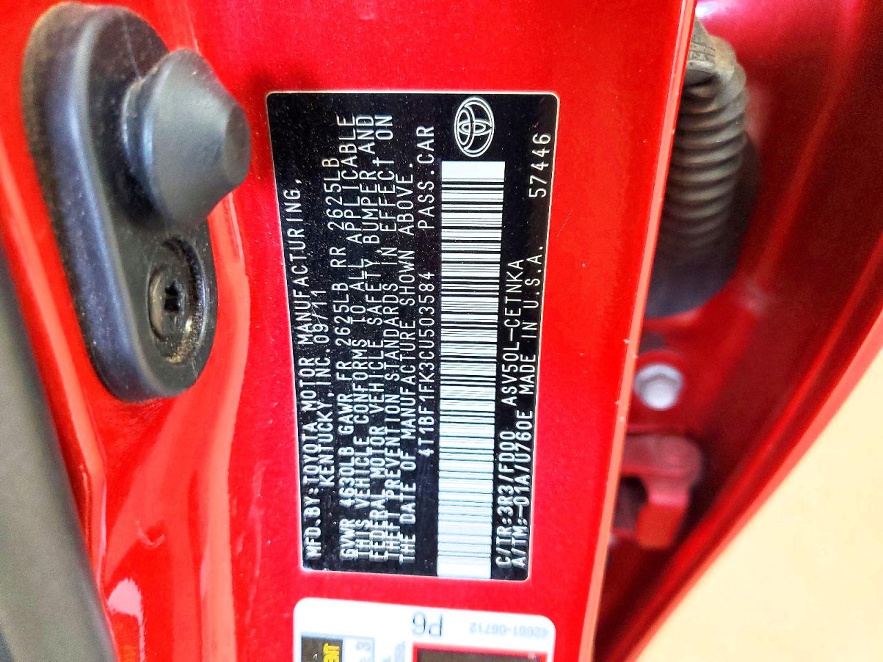 2012 Toyota Camry Le Red vin: 4T1BF1FK3CU503584