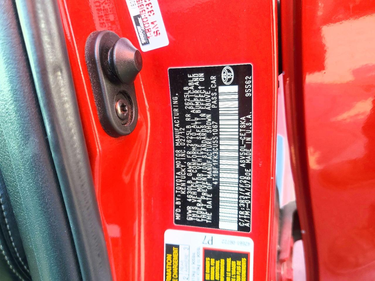 2012 Toyota Camry Se Red vin: 4T1BF1FK3CU551067