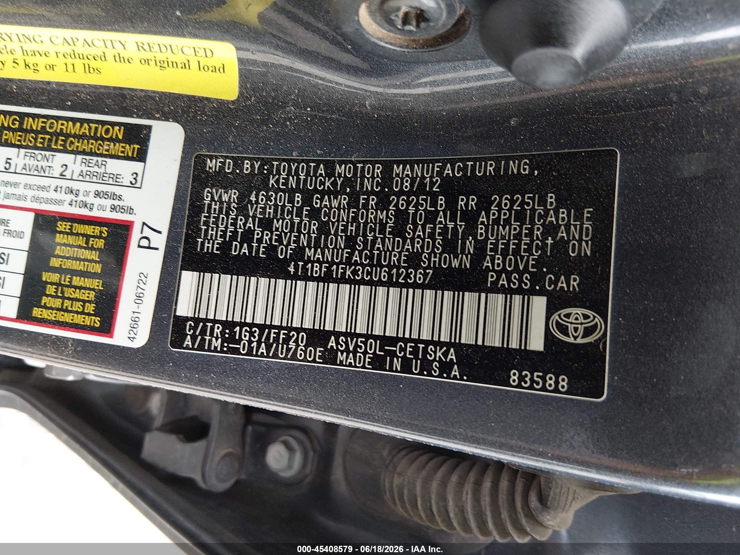 2012 Toyota Camry Se Gray vin: 4T1BF1FK3CU612367