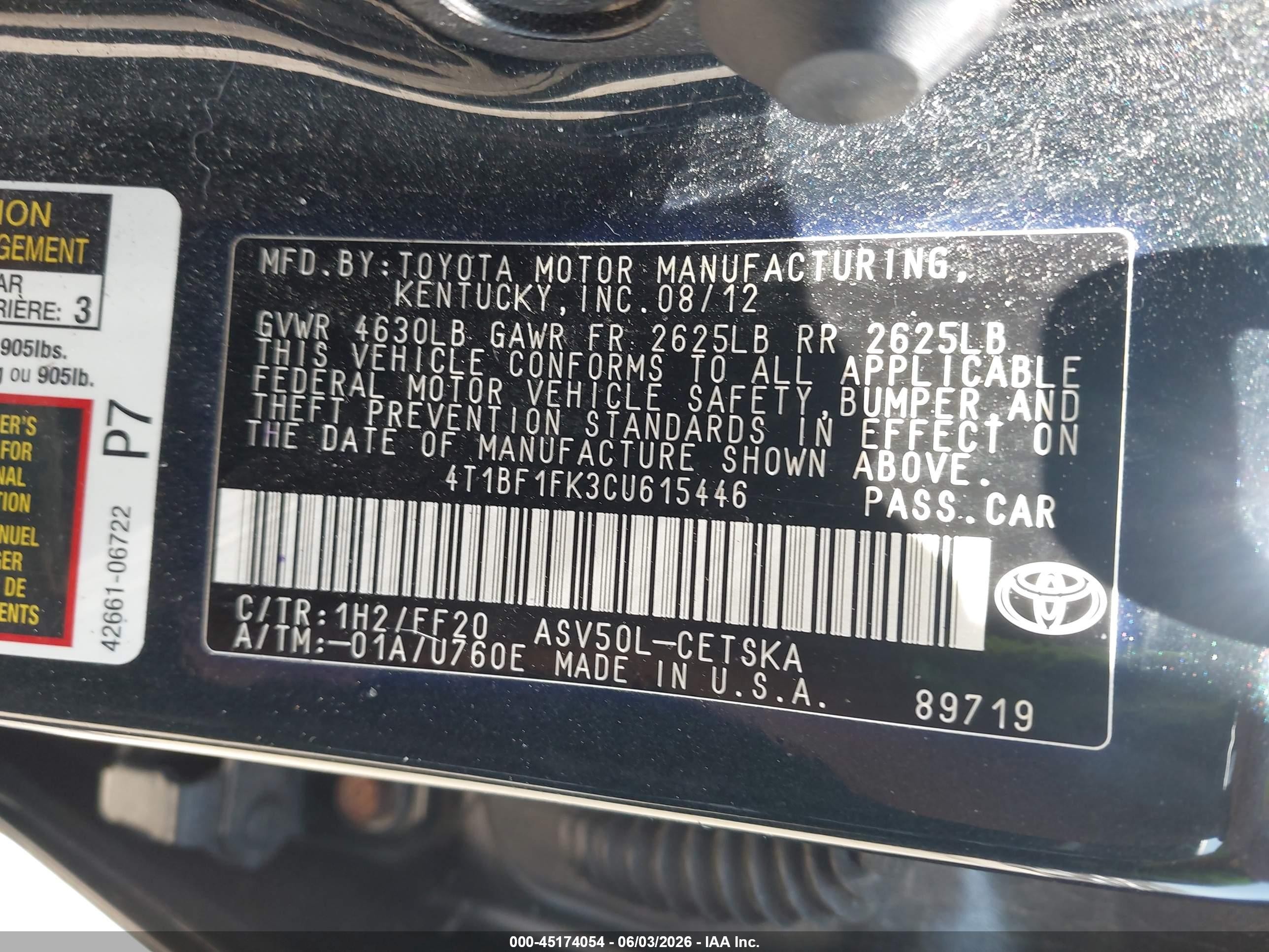 2012 Toyota Camry Se Blue vin: 4T1BF1FK3CU615446