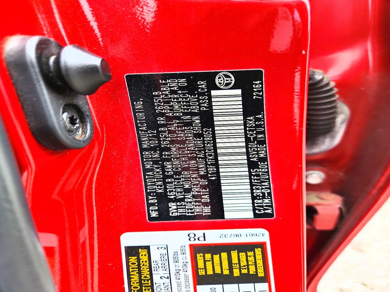 2012 Toyota Camry Se Sport Limited Edition Red vin: 4T1BF1FK3CU628052