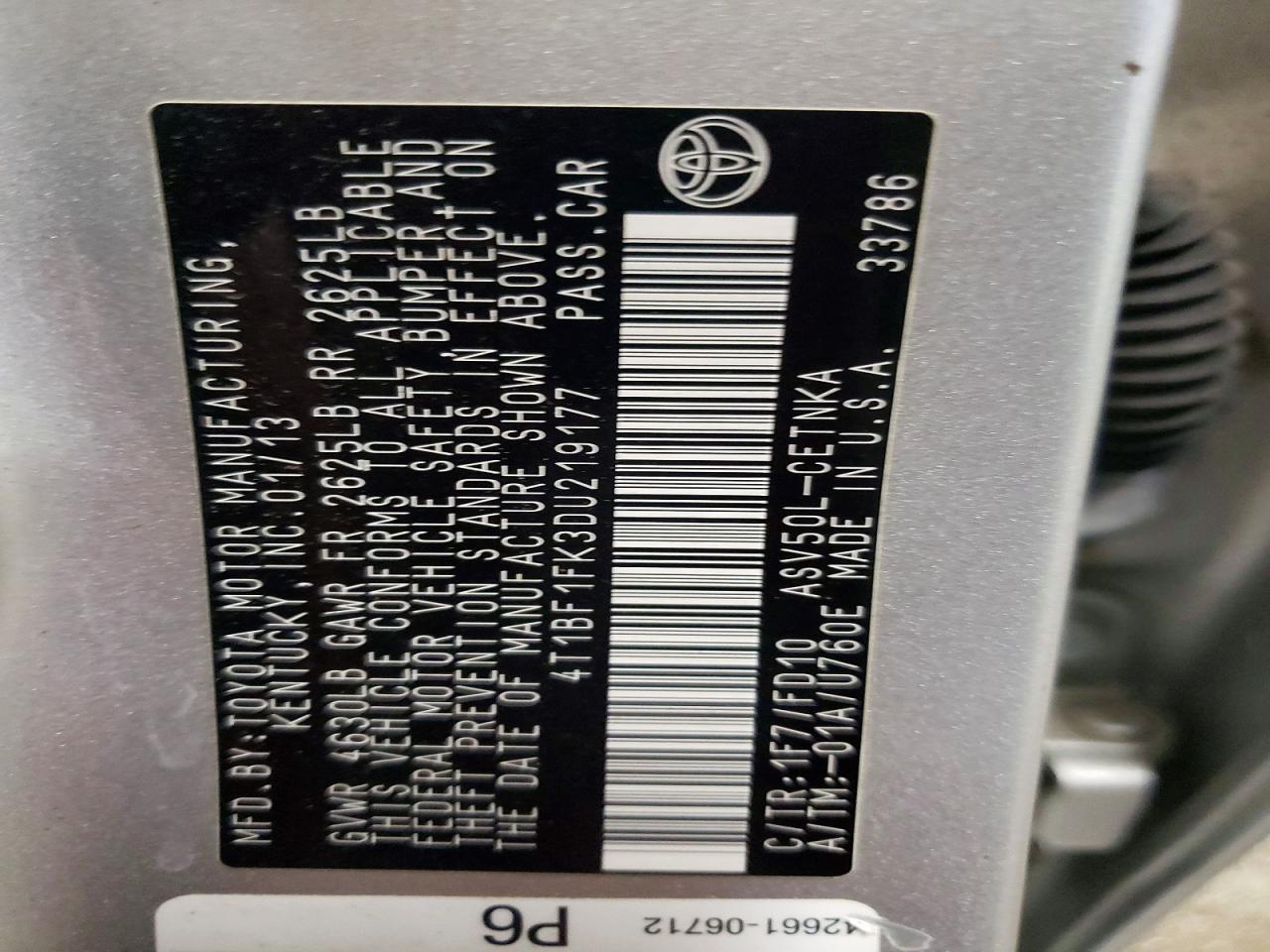 2013 Toyota Camry Le Серебряный vin: 4T1BF1FK3DU219177