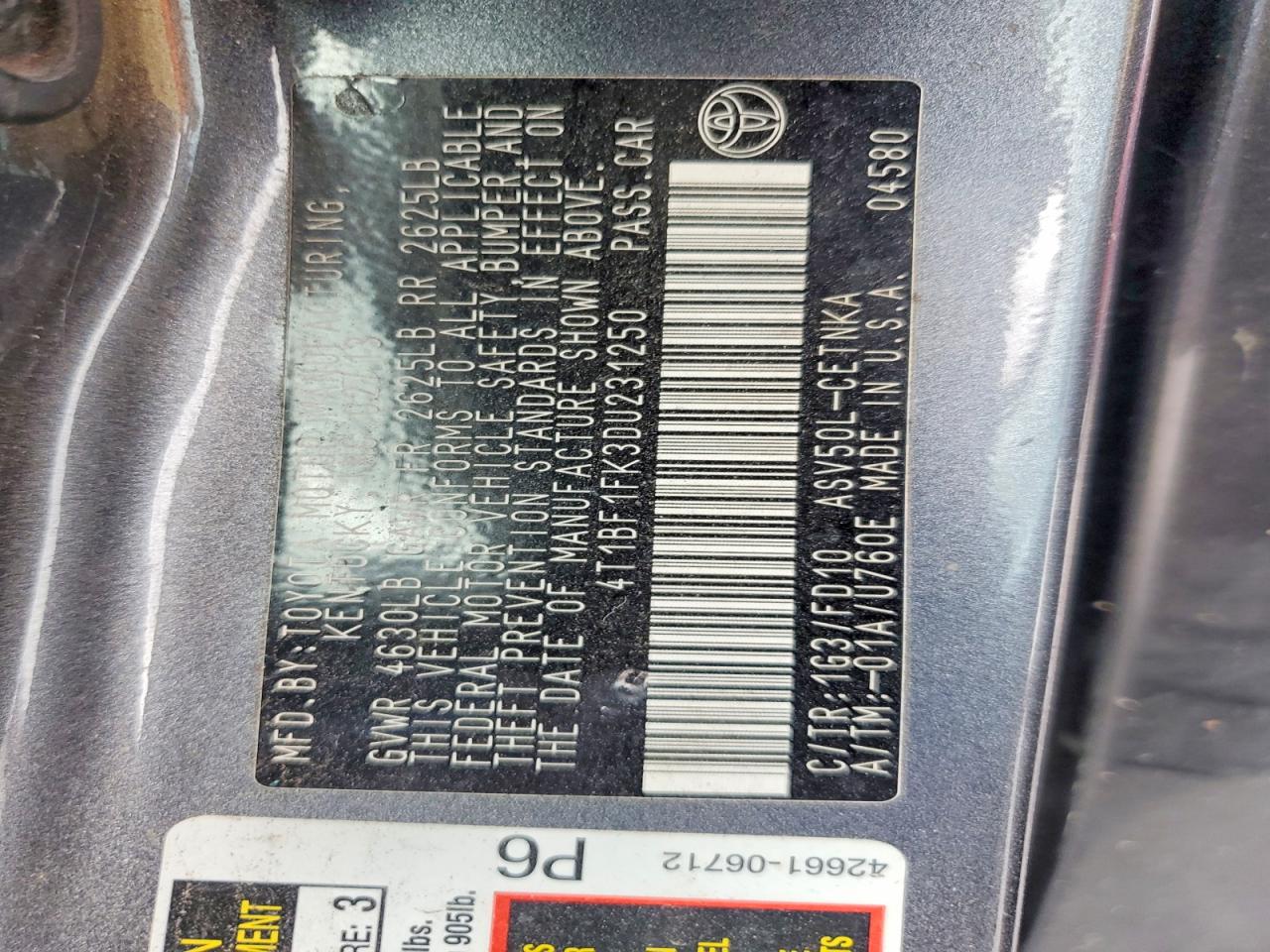 2013 Toyota Camry Le Gray vin: 4T1BF1FK3DU231250