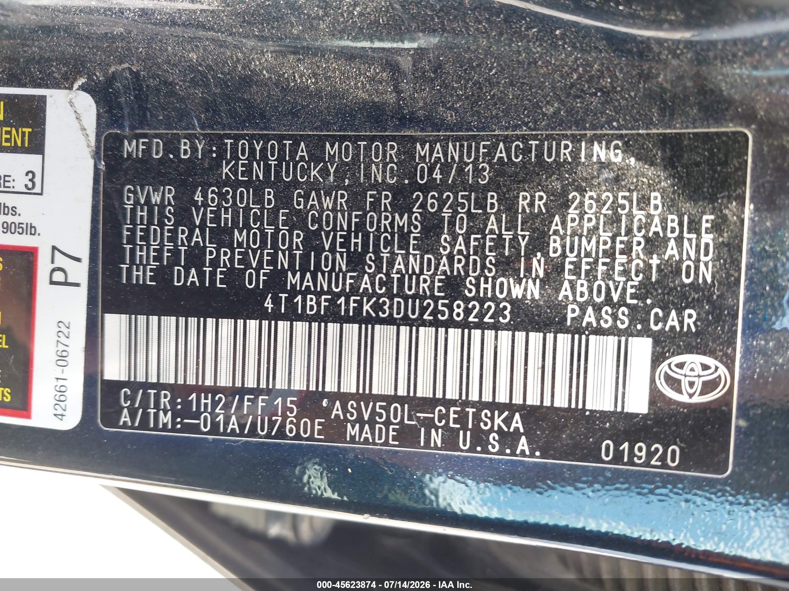 2013 Toyota Camry Se Blue vin: 4T1BF1FK3DU258223