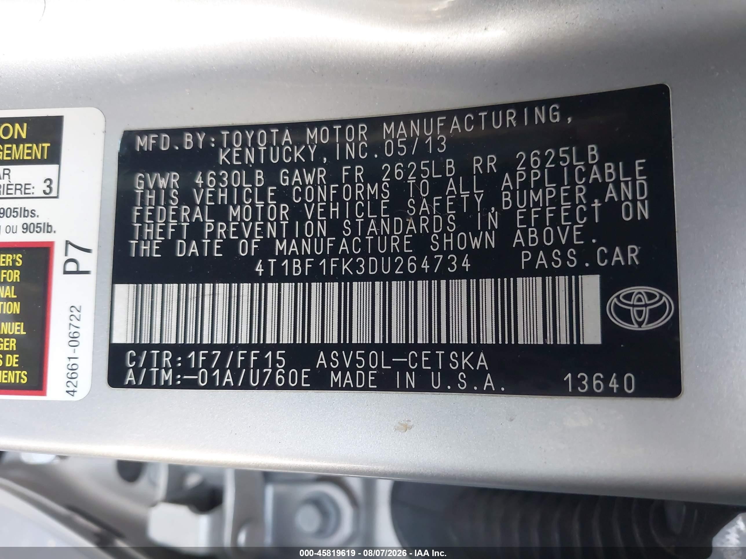2013 Toyota Camry Se Silver vin: 4T1BF1FK3DU264734
