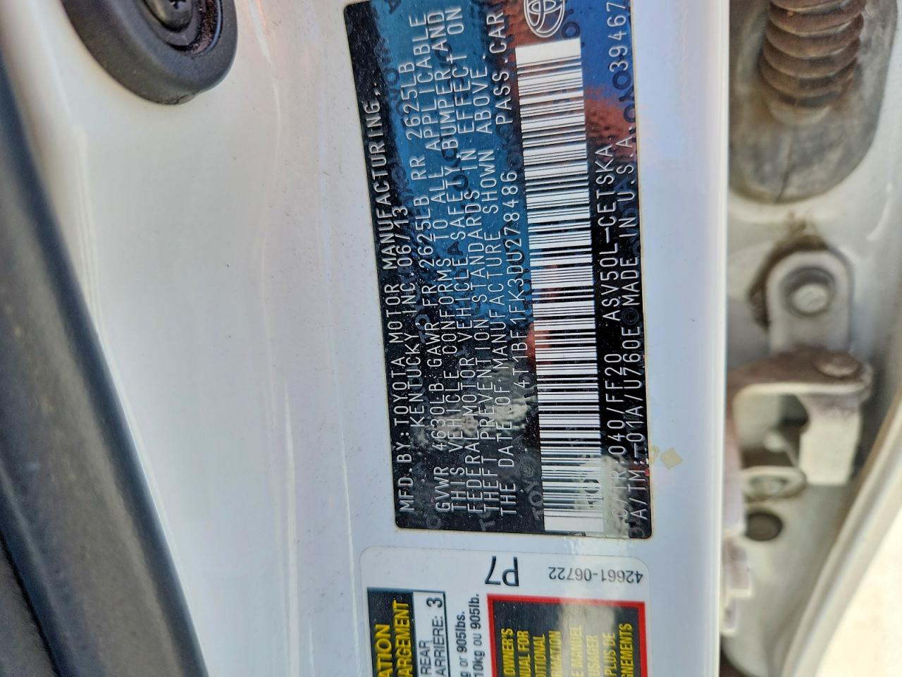 2013 Toyota Camry Se White vin: 4T1BF1FK3DU278486