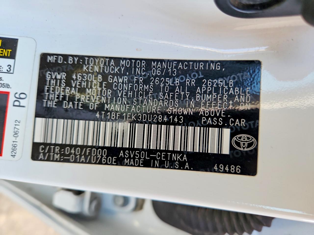 2013 Toyota Camry Le White vin: 4T1BF1FK3DU284143