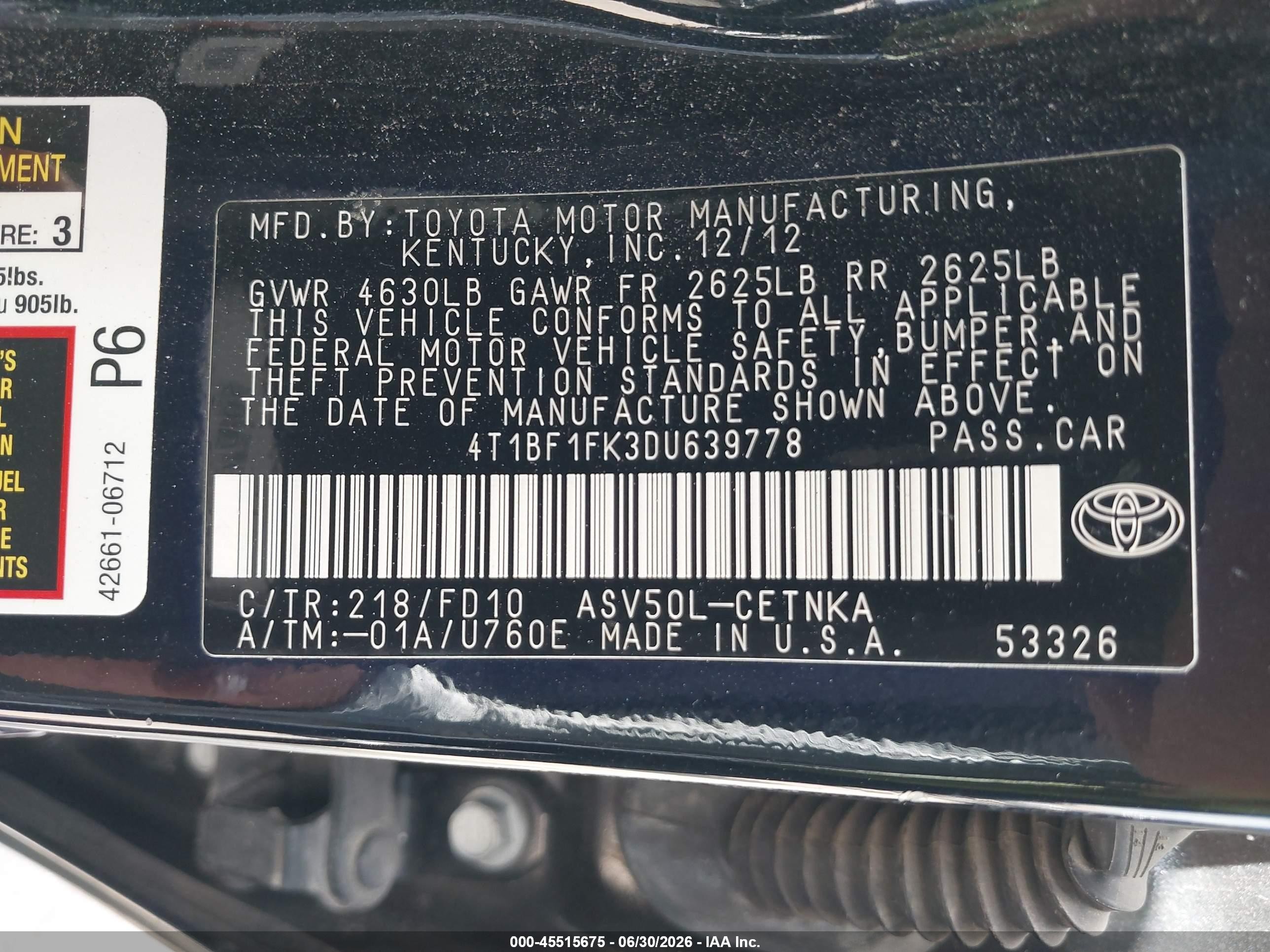 2013 Toyota Camry Le Черный vin: 4T1BF1FK3DU639778