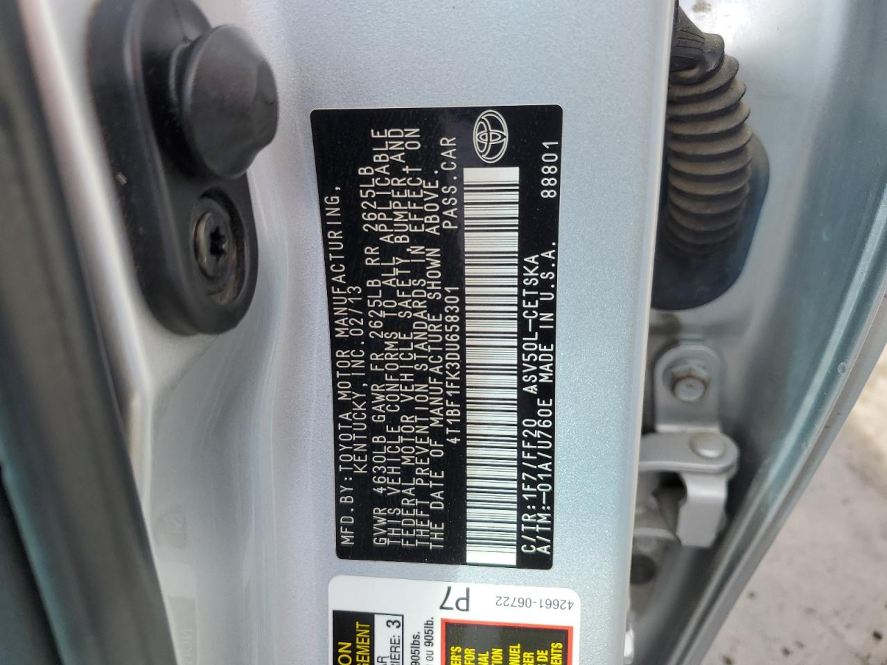 2013 Toyota Camry L Silver vin: 4T1BF1FK3DU658301