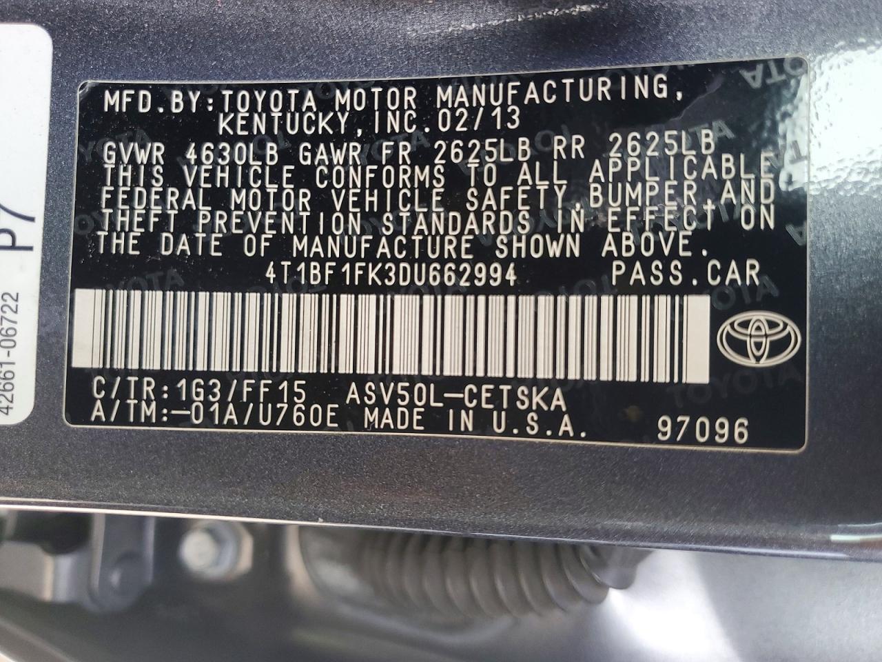 2013 Toyota Camry Se Charcoal vin: 4T1BF1FK3DU662994