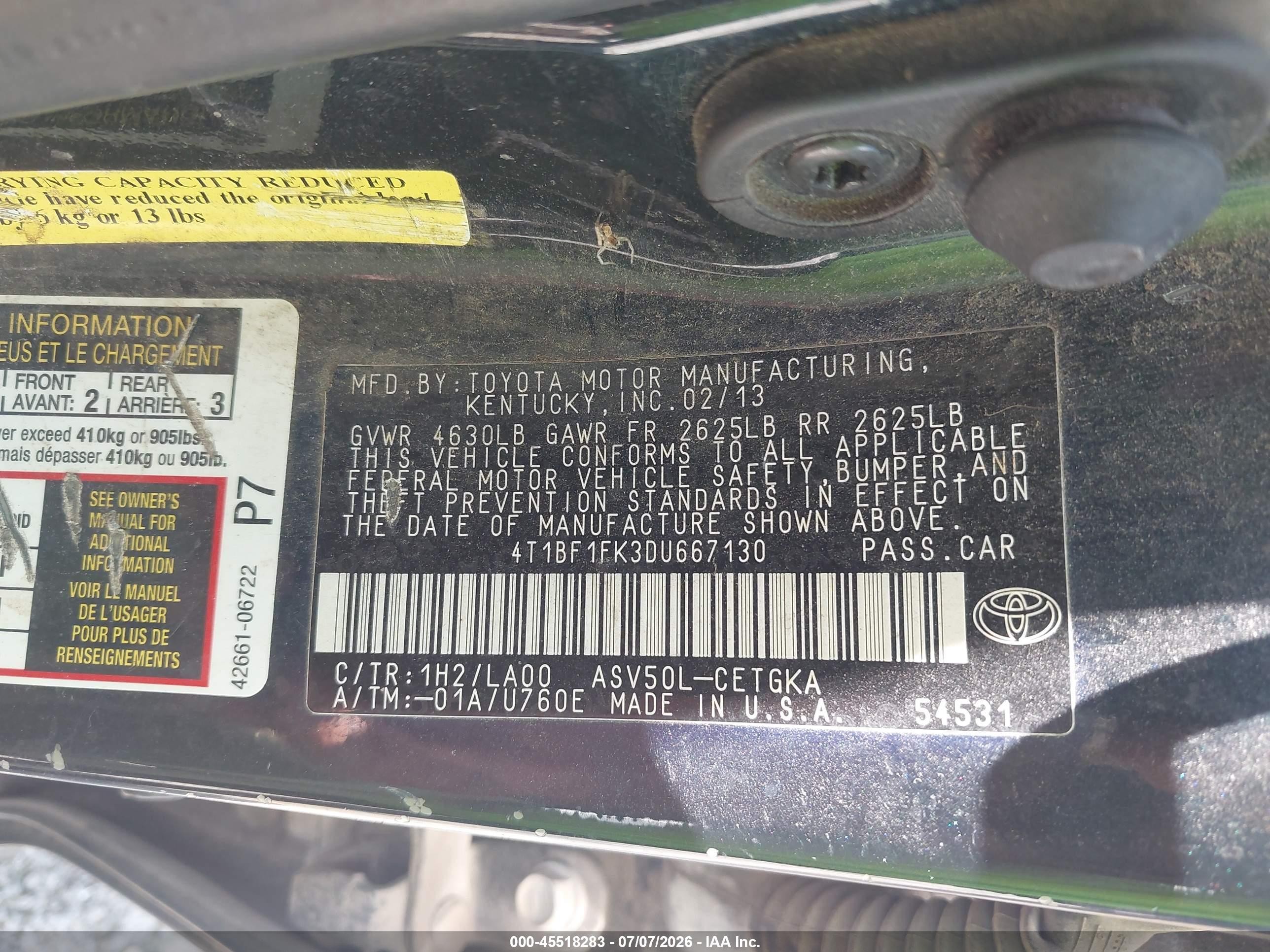 2013 Toyota Camry Xle Black vin: 4T1BF1FK3DU667130