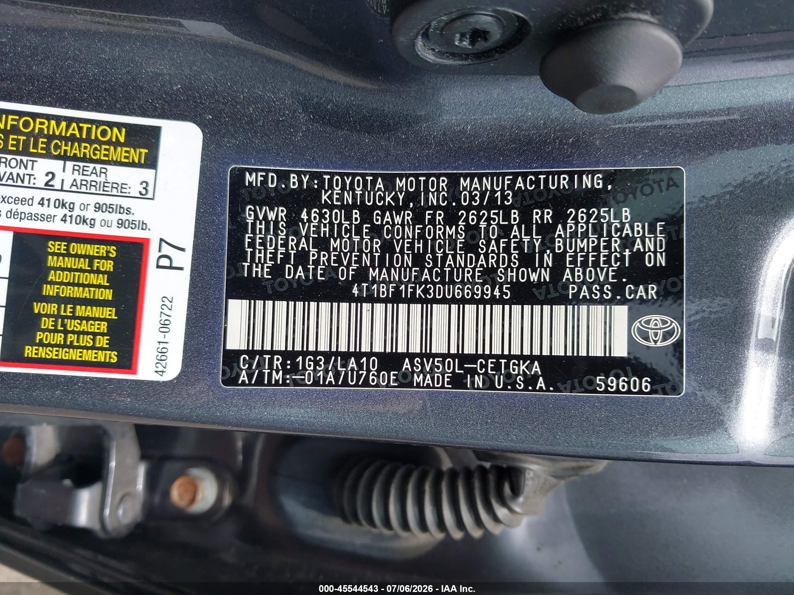 2013 Toyota Camry Xle Gray vin: 4T1BF1FK3DU669945