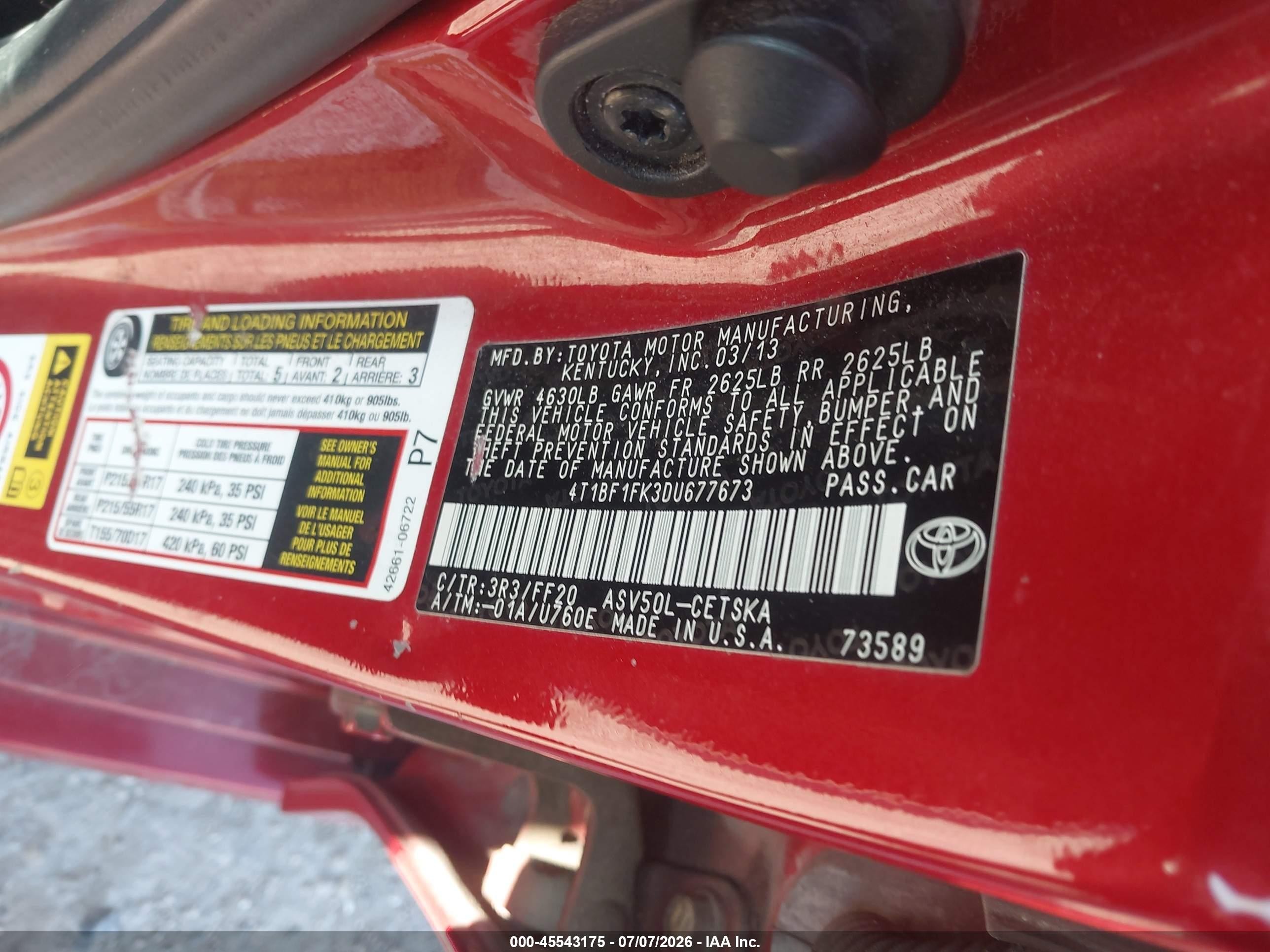 2013 Toyota Camry Se Red vin: 4T1BF1FK3DU677673