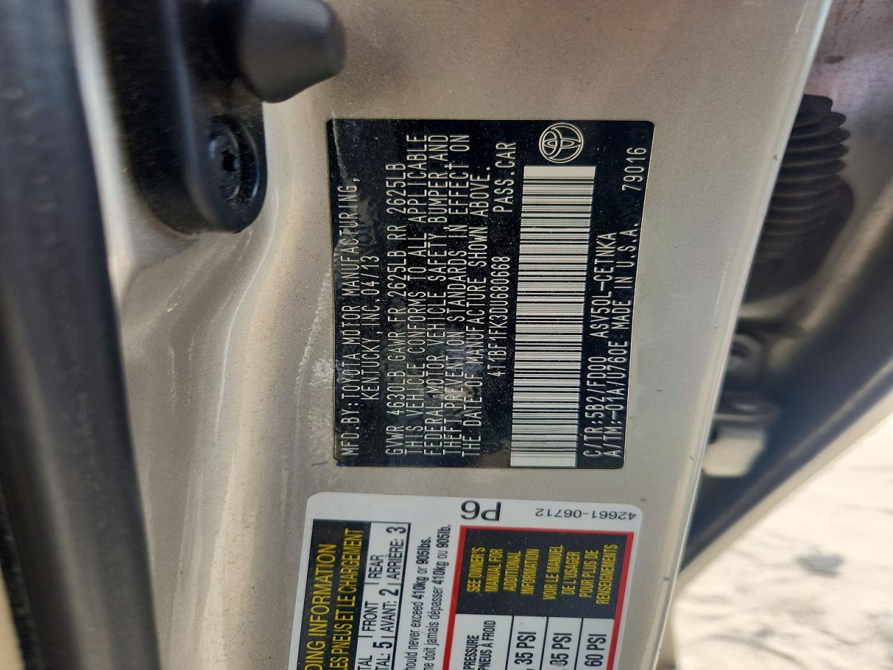 2013 Toyota Camry Le Beige vin: 4T1BF1FK3DU680668