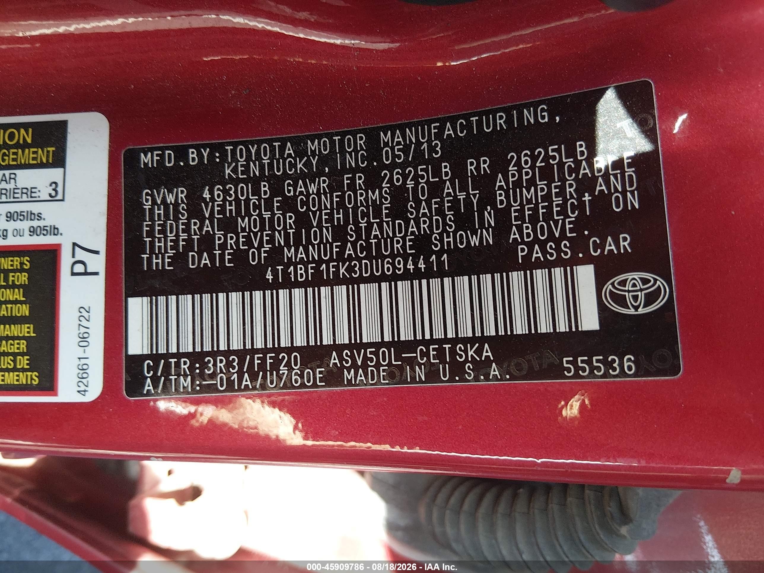 2013 Toyota Camry Se Red vin: 4T1BF1FK3DU694411