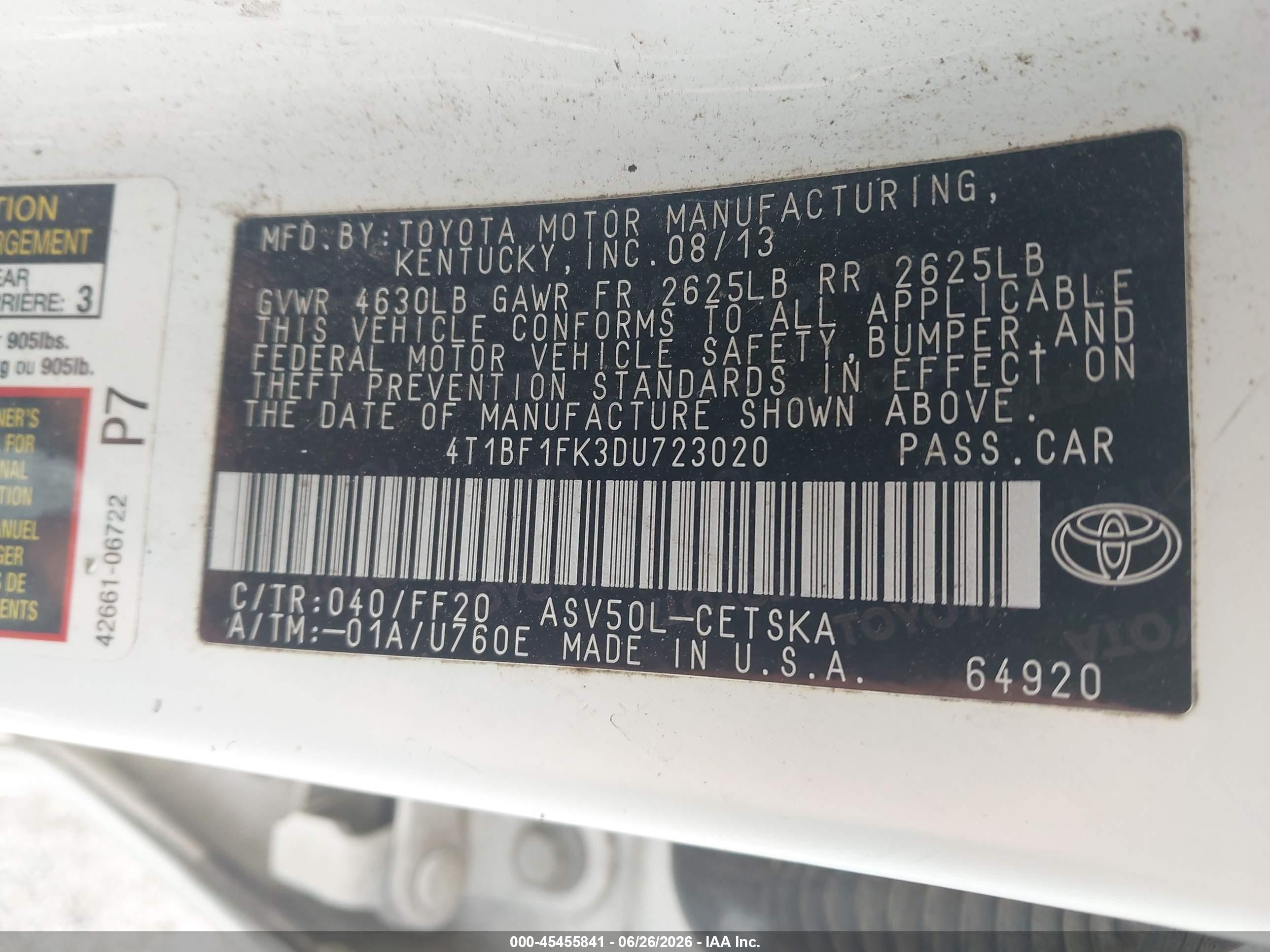 2013 Toyota Camry Se White vin: 4T1BF1FK3DU723020