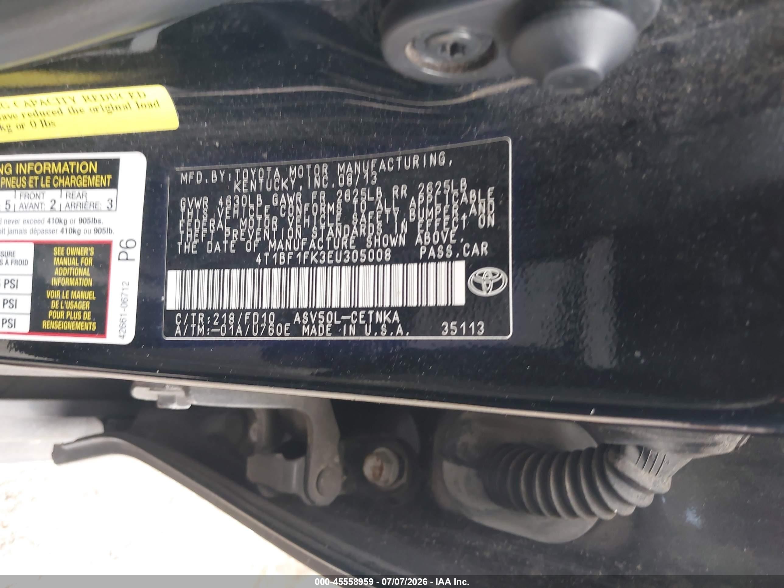 2014 Toyota Camry Le Black vin: 4T1BF1FK3EU305008