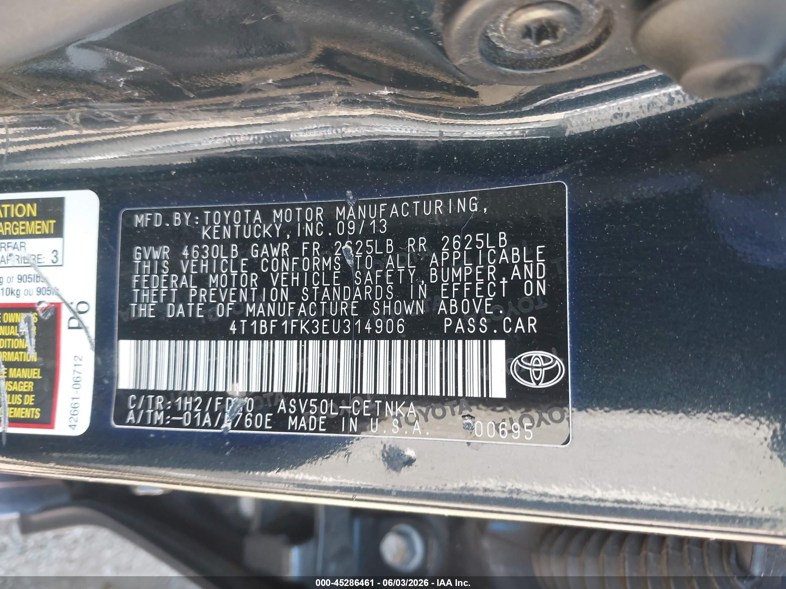 2014 Toyota Camry Le Blue vin: 4T1BF1FK3EU314906