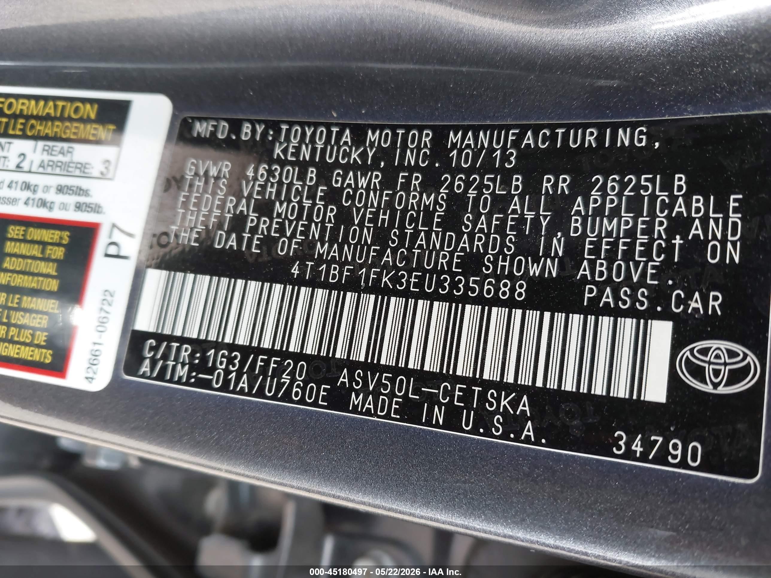 2014 Toyota Camry Se Gray vin: 4T1BF1FK3EU335688