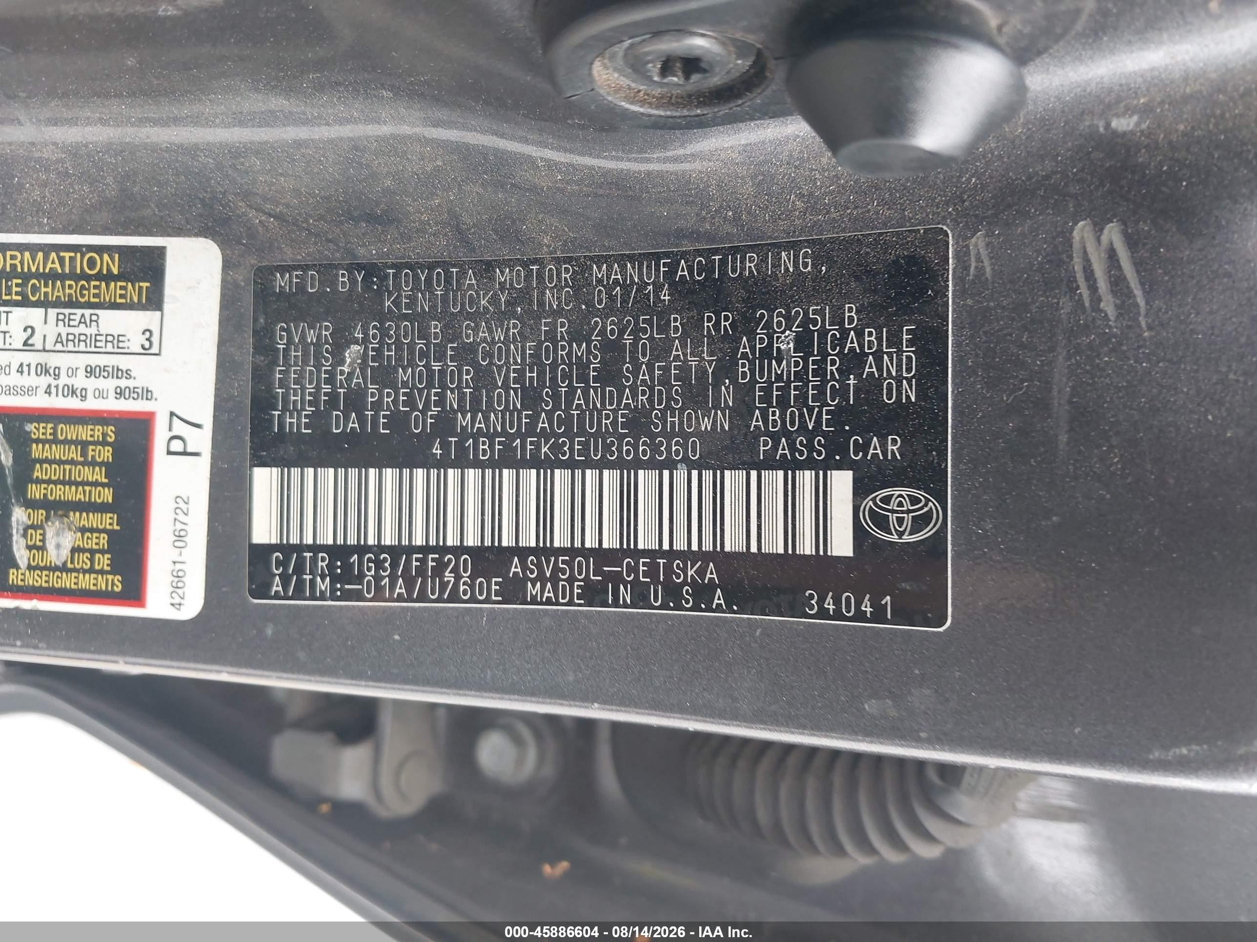 2014 Toyota Camry Se Gray vin: 4T1BF1FK3EU366360