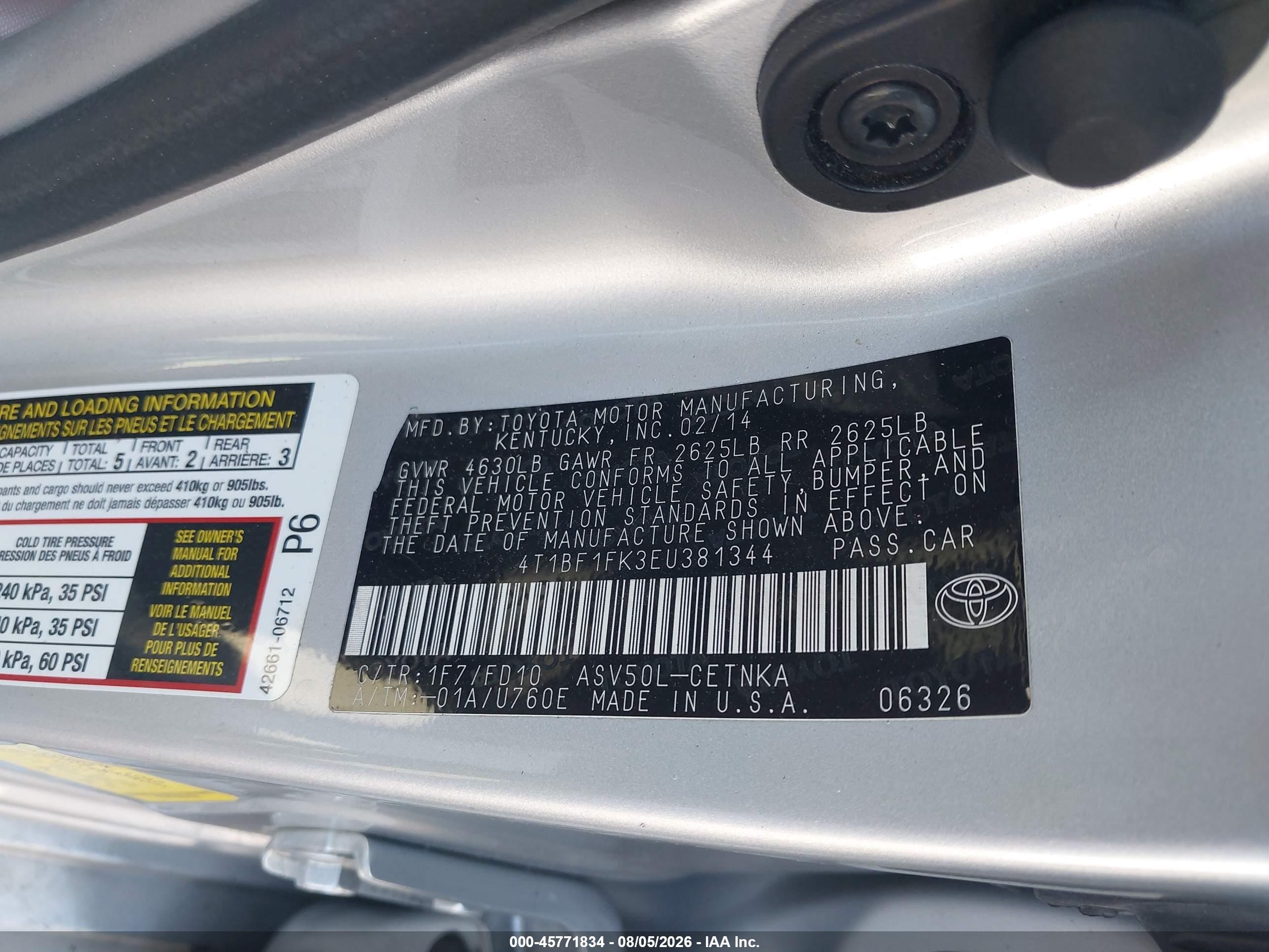 2014 Toyota Camry Le Silver vin: 4T1BF1FK3EU381344
