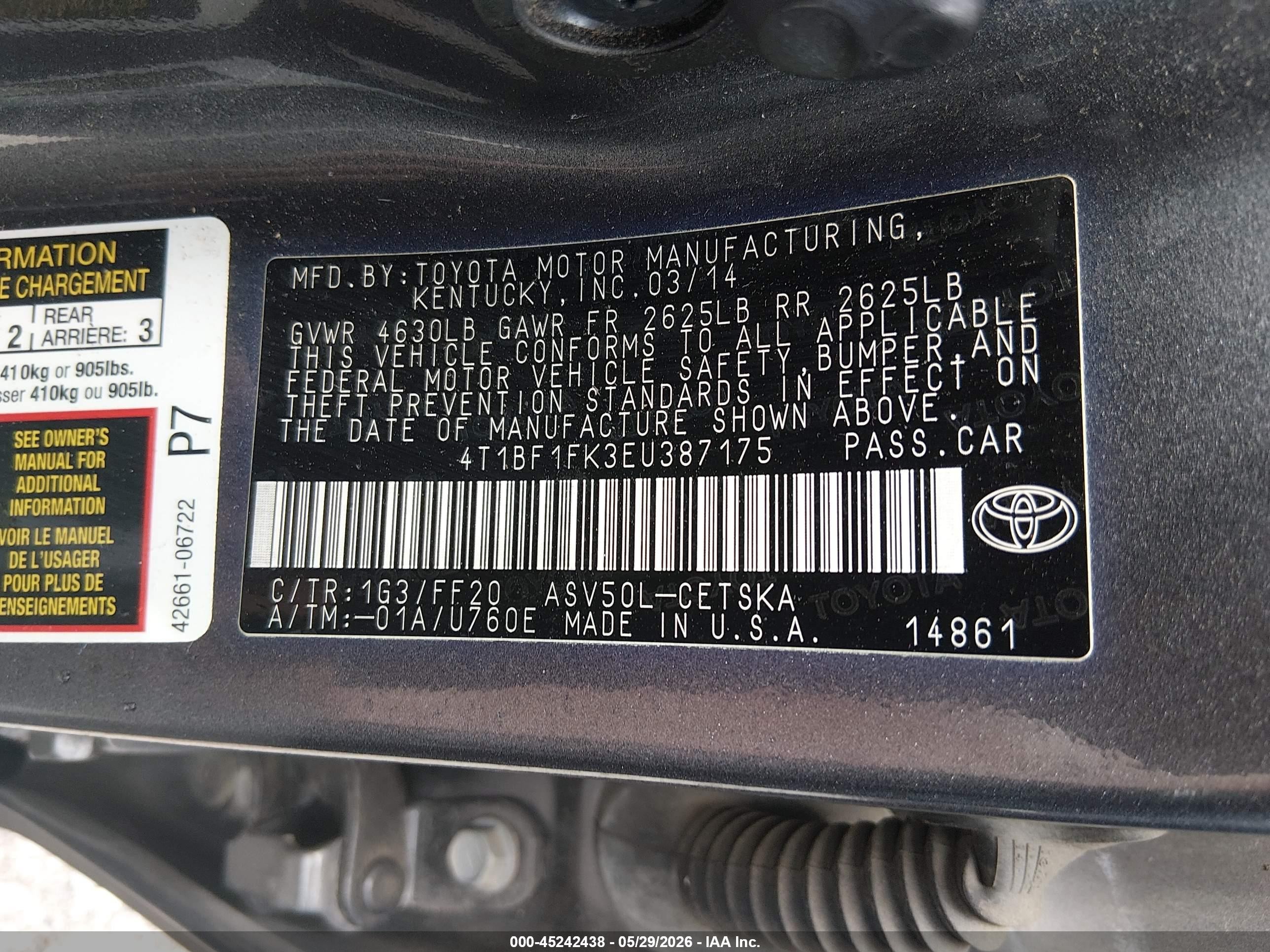 2014 Toyota Camry Se Gray vin: 4T1BF1FK3EU387175