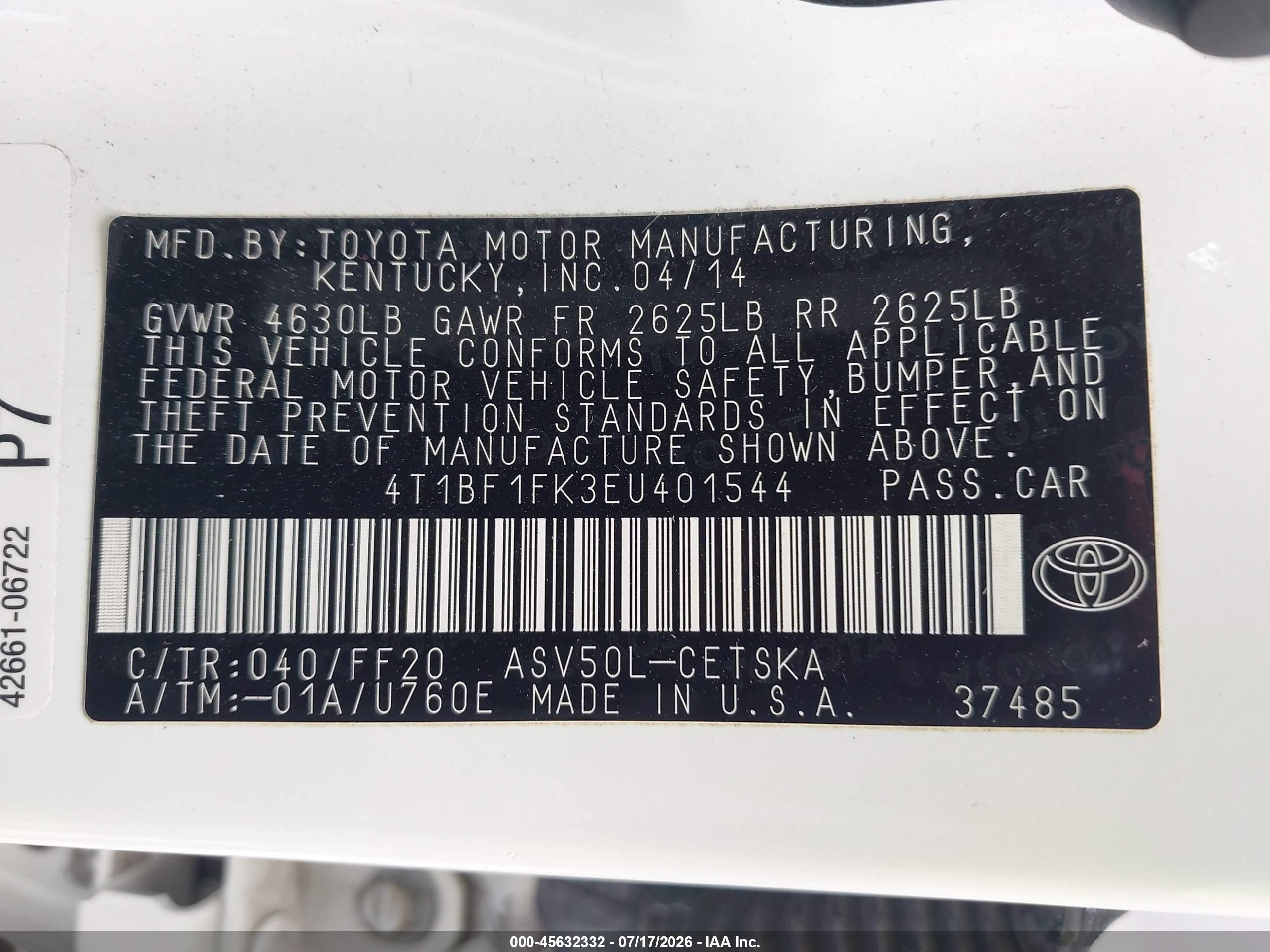 2014 Toyota Camry Se White vin: 4T1BF1FK3EU401544