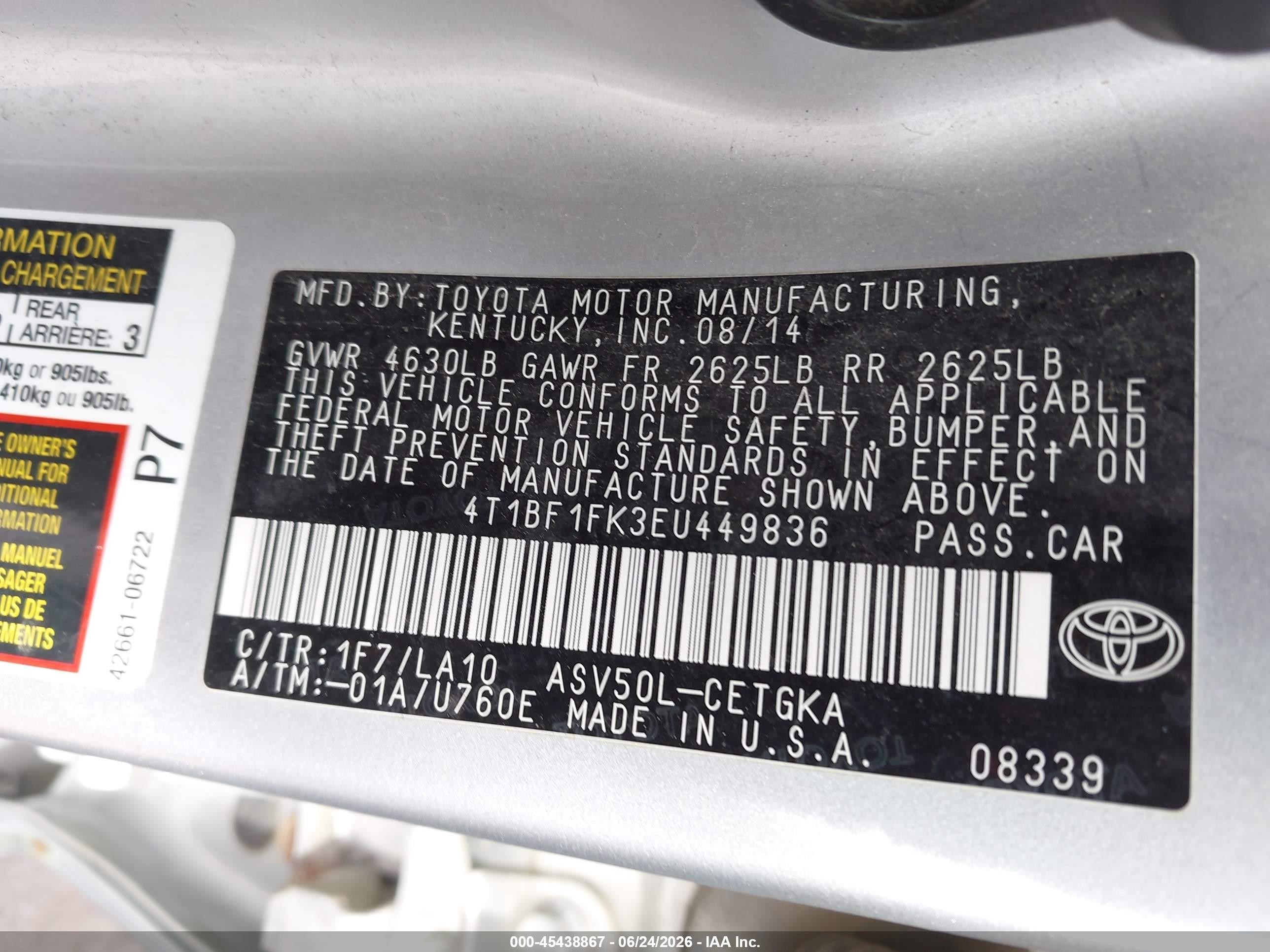 2014 Toyota Camry Xle Silver vin: 4T1BF1FK3EU449836