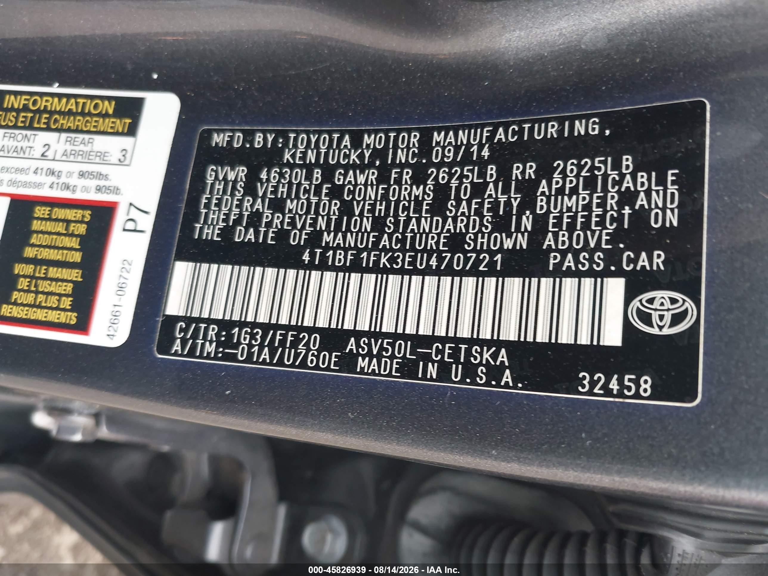 2014 Toyota Camry Se Gray vin: 4T1BF1FK3EU470721