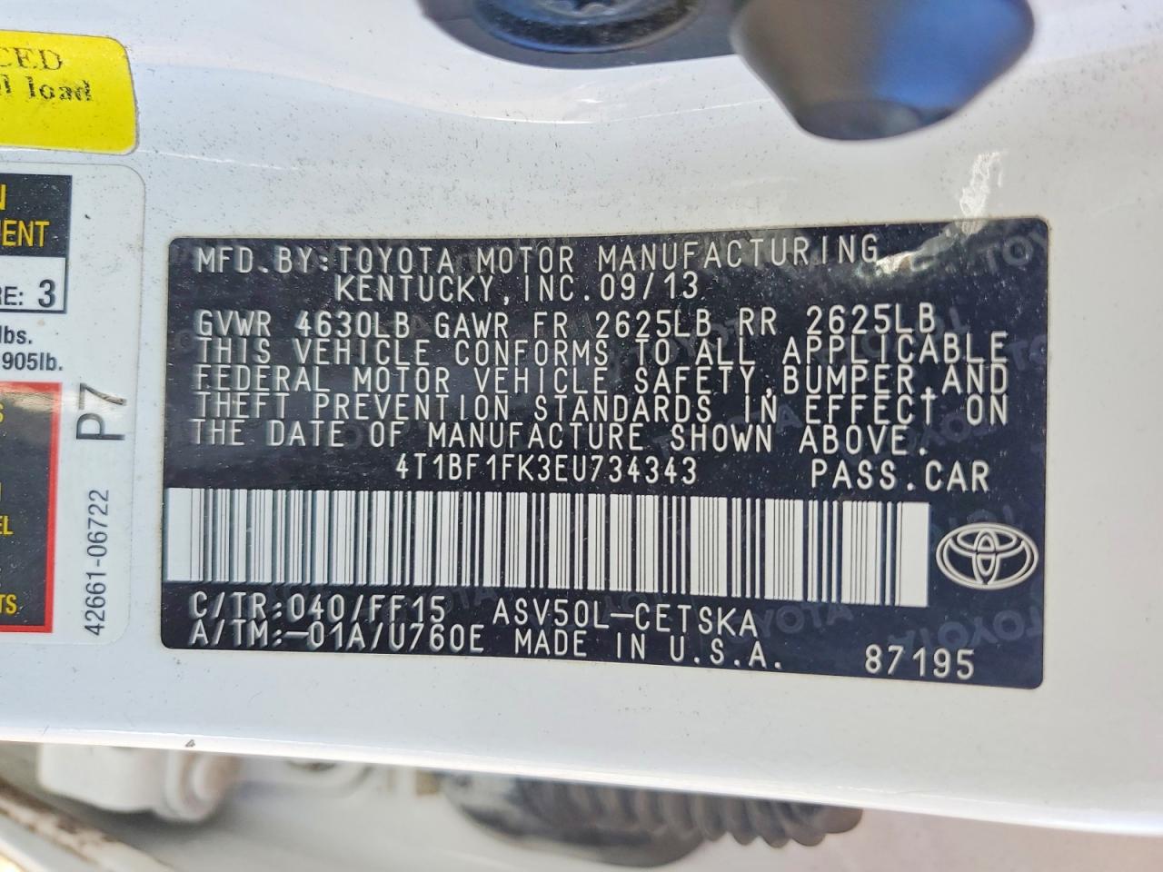 2014 Toyota Camry Se White vin: 4T1BF1FK3EU734343