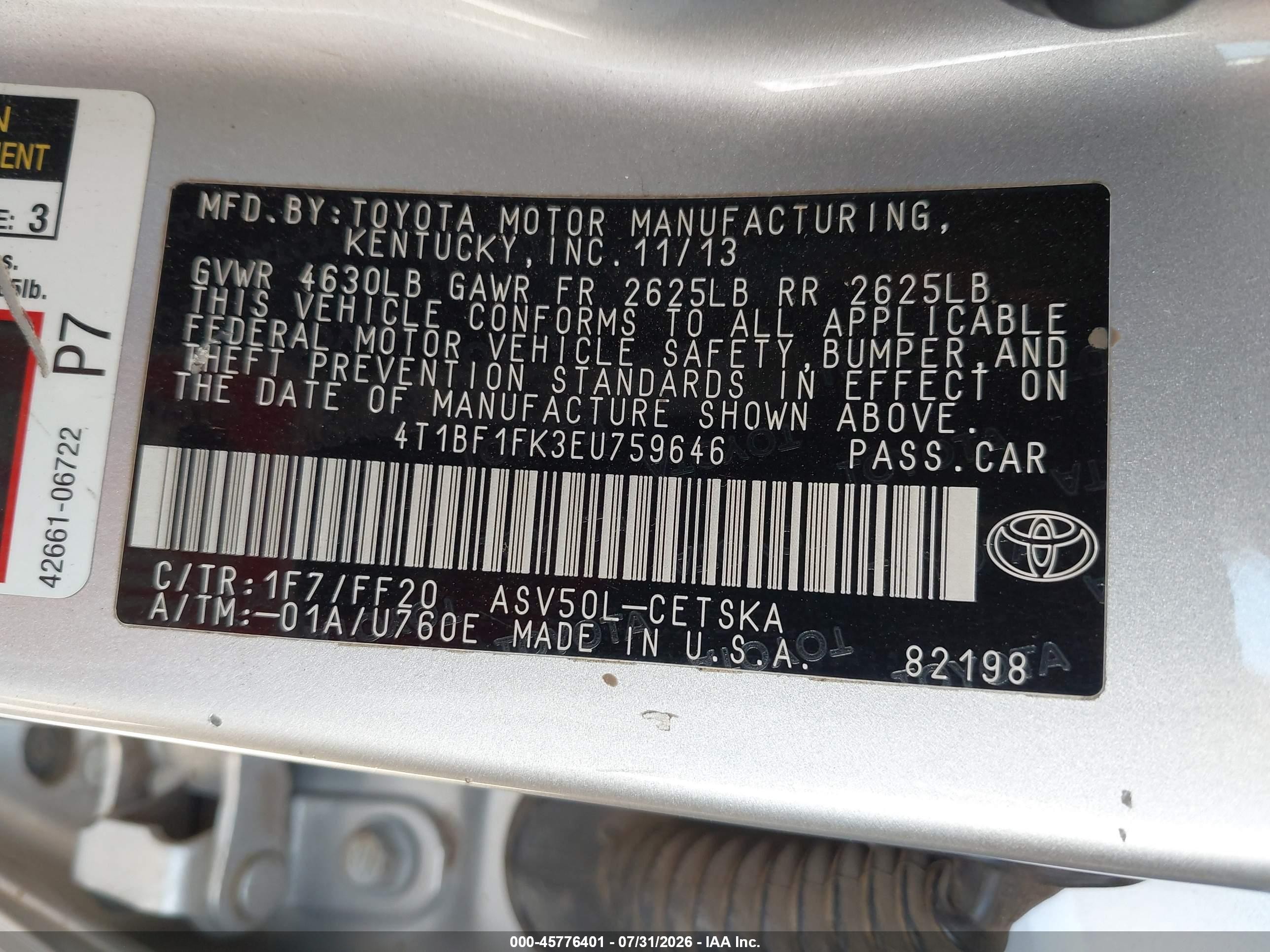 2014 Toyota Camry Se Silver vin: 4T1BF1FK3EU759646