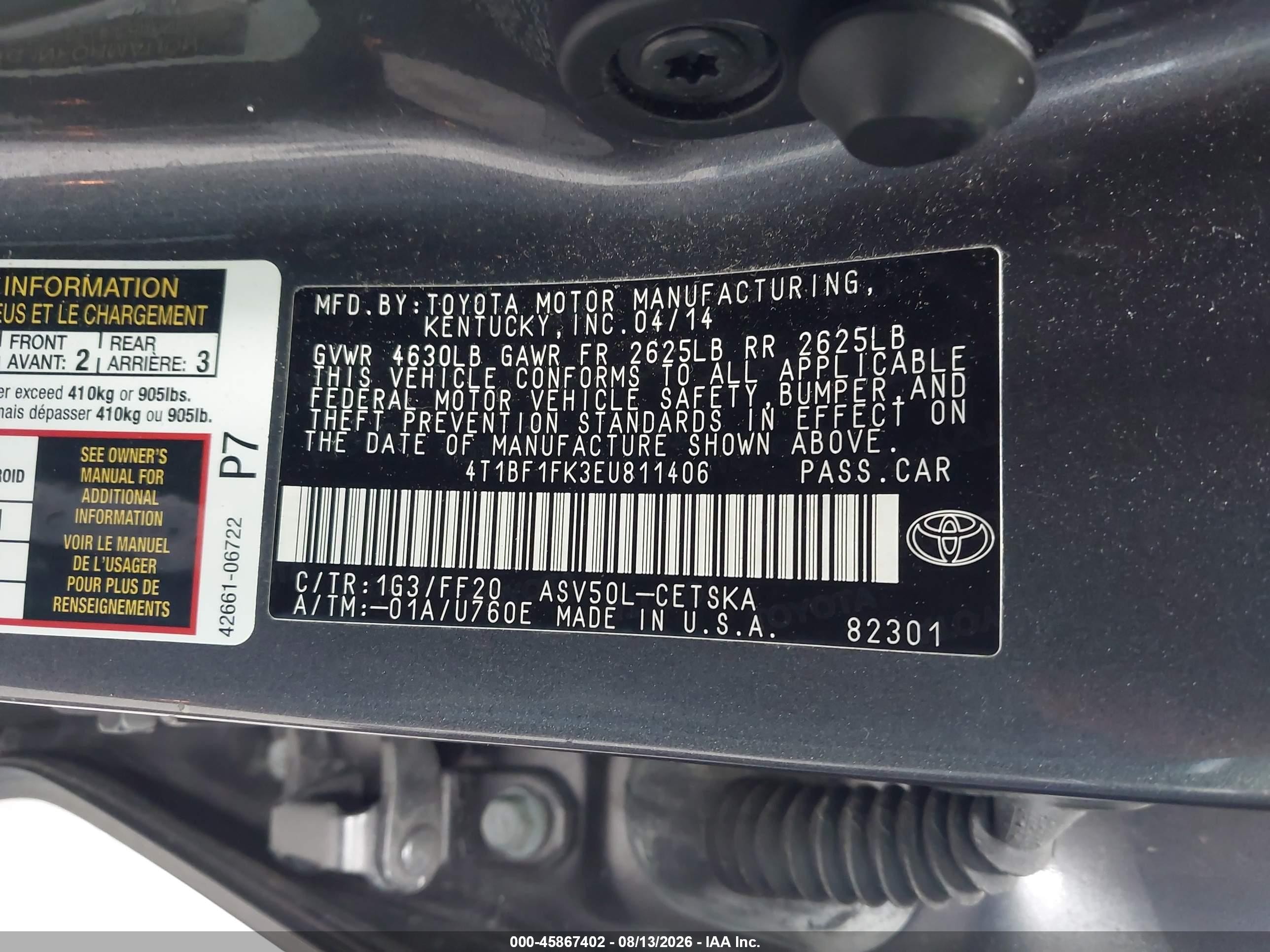 2014 Toyota Camry Se Gray vin: 4T1BF1FK3EU811406