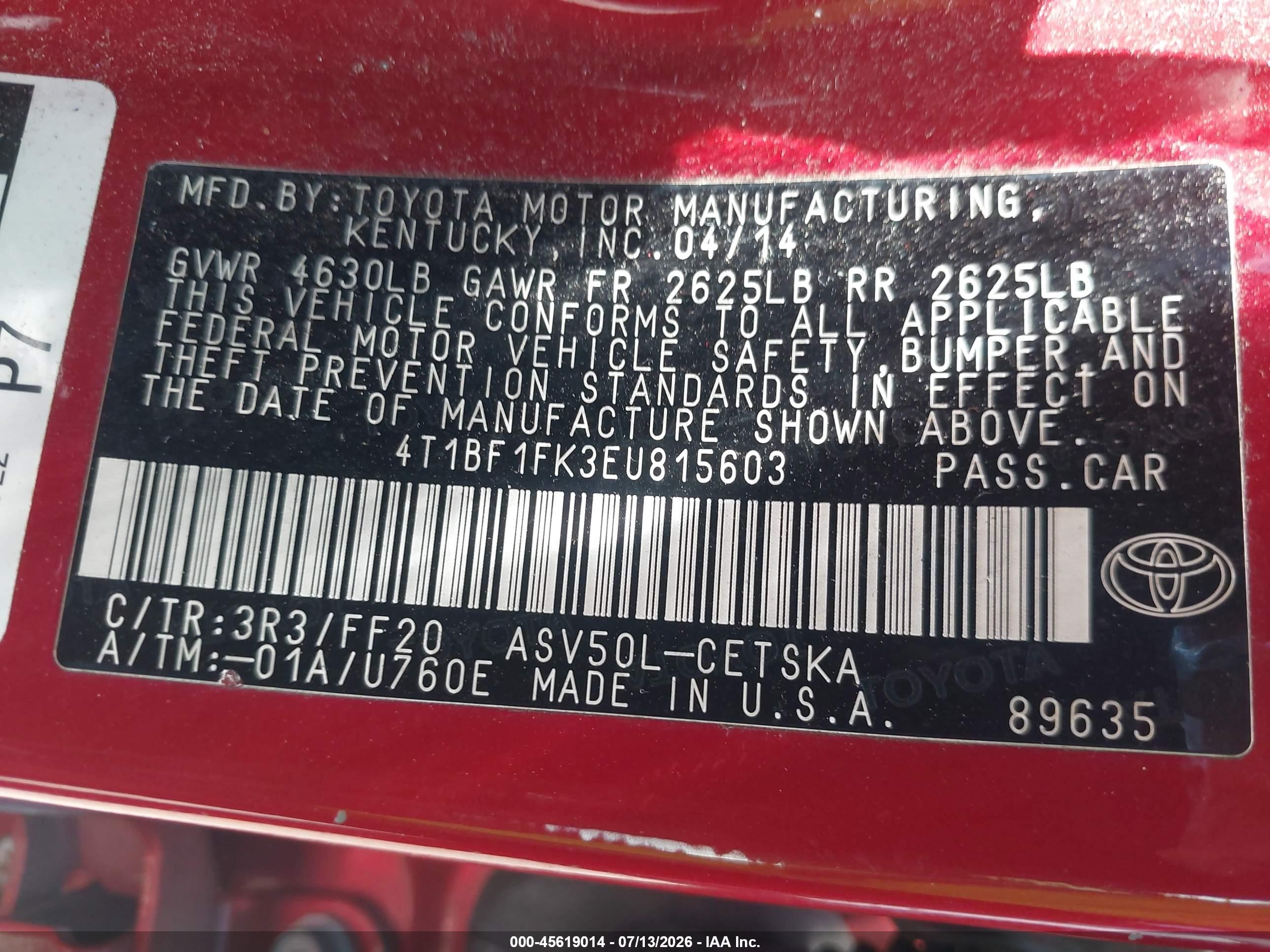 2014 Toyota Camry Se Red vin: 4T1BF1FK3EU815603