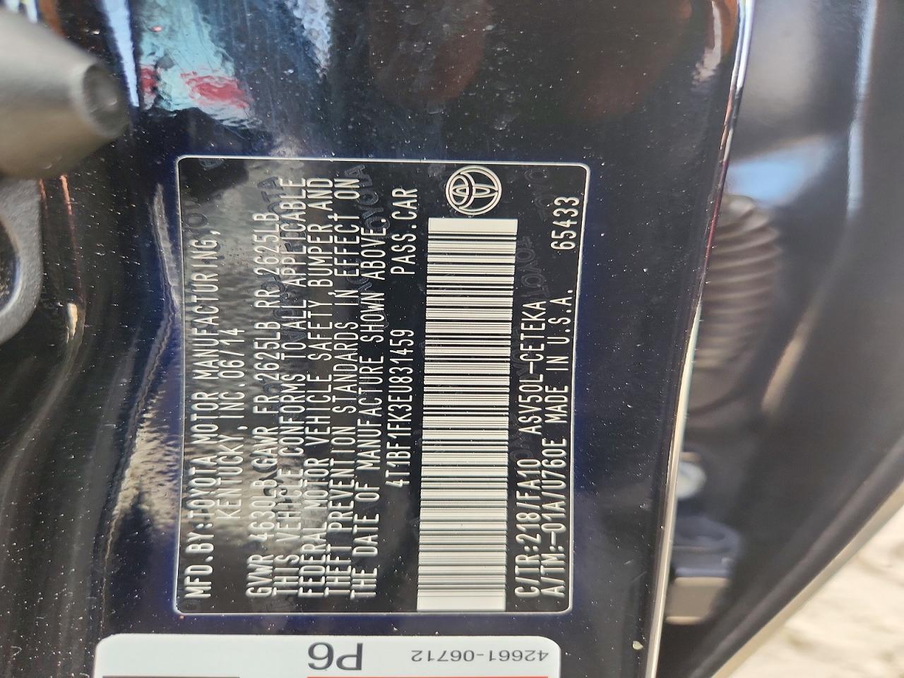 2014 Toyota Camry L Черный vin: 4T1BF1FK3EU831459