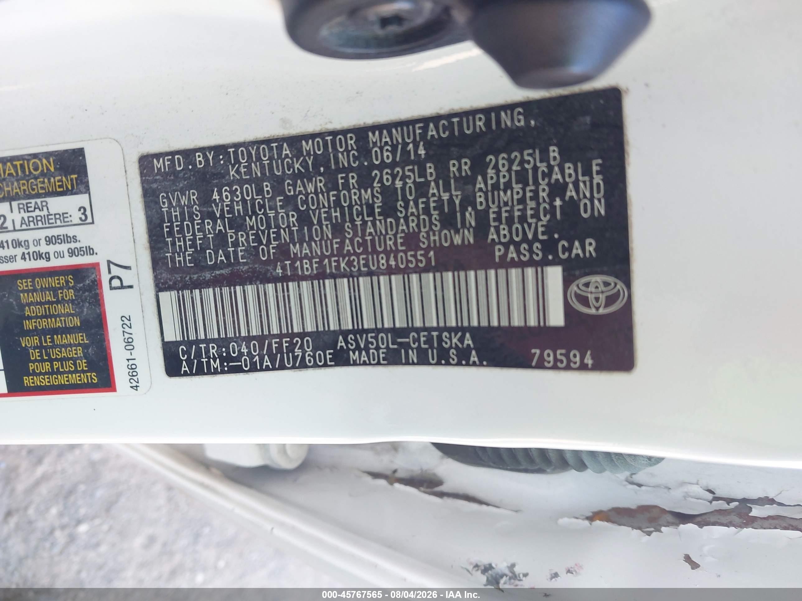 2014 Toyota Camry Se Белый vin: 4T1BF1FK3EU840551